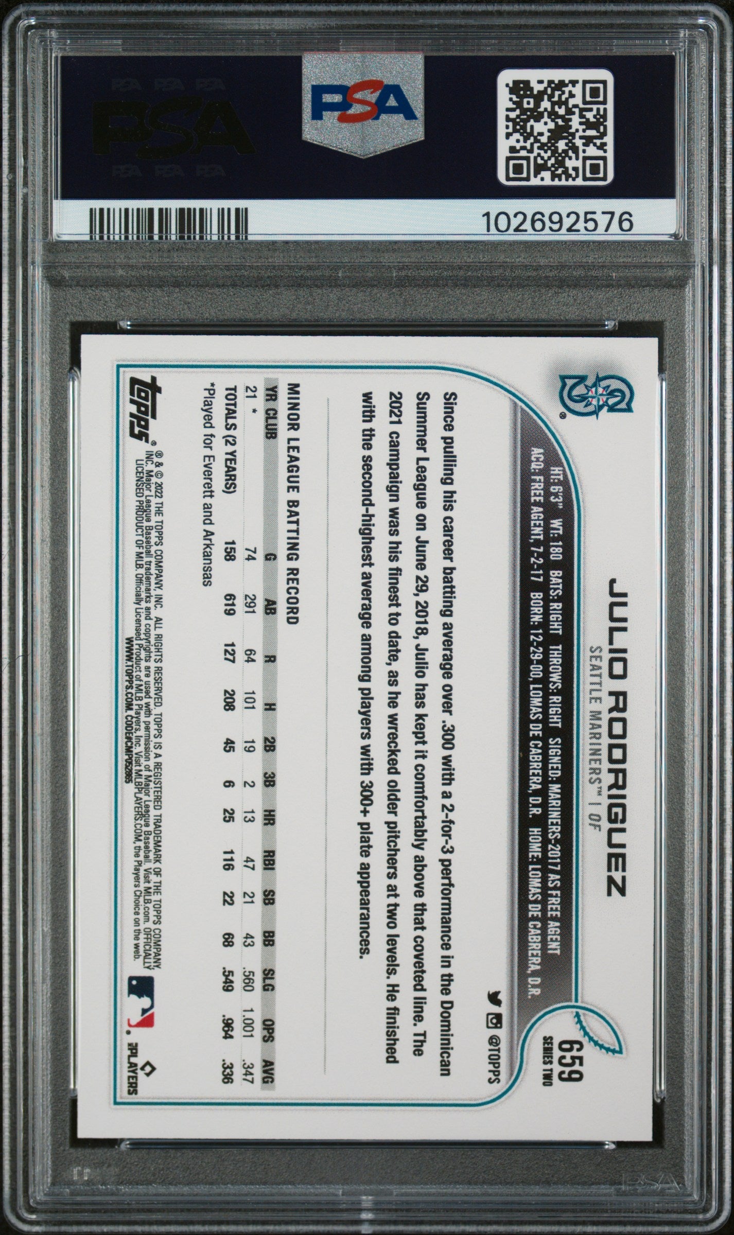 2022 Topps Julio Rodriguez #659 RC SP PSA 10