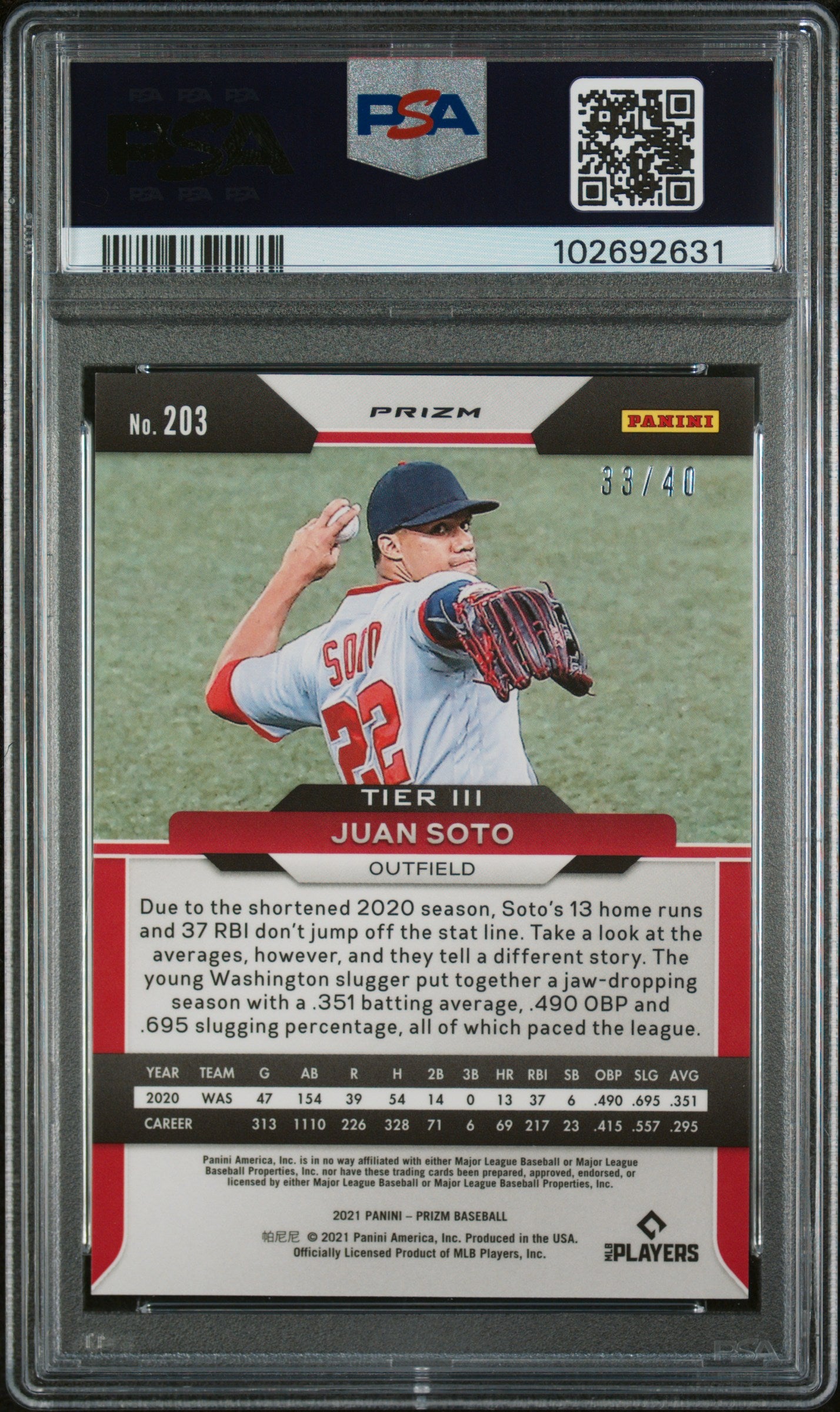 2021 Panini Prizm Bronze Donut Circles Juan Soto #203 /40 PSA 9