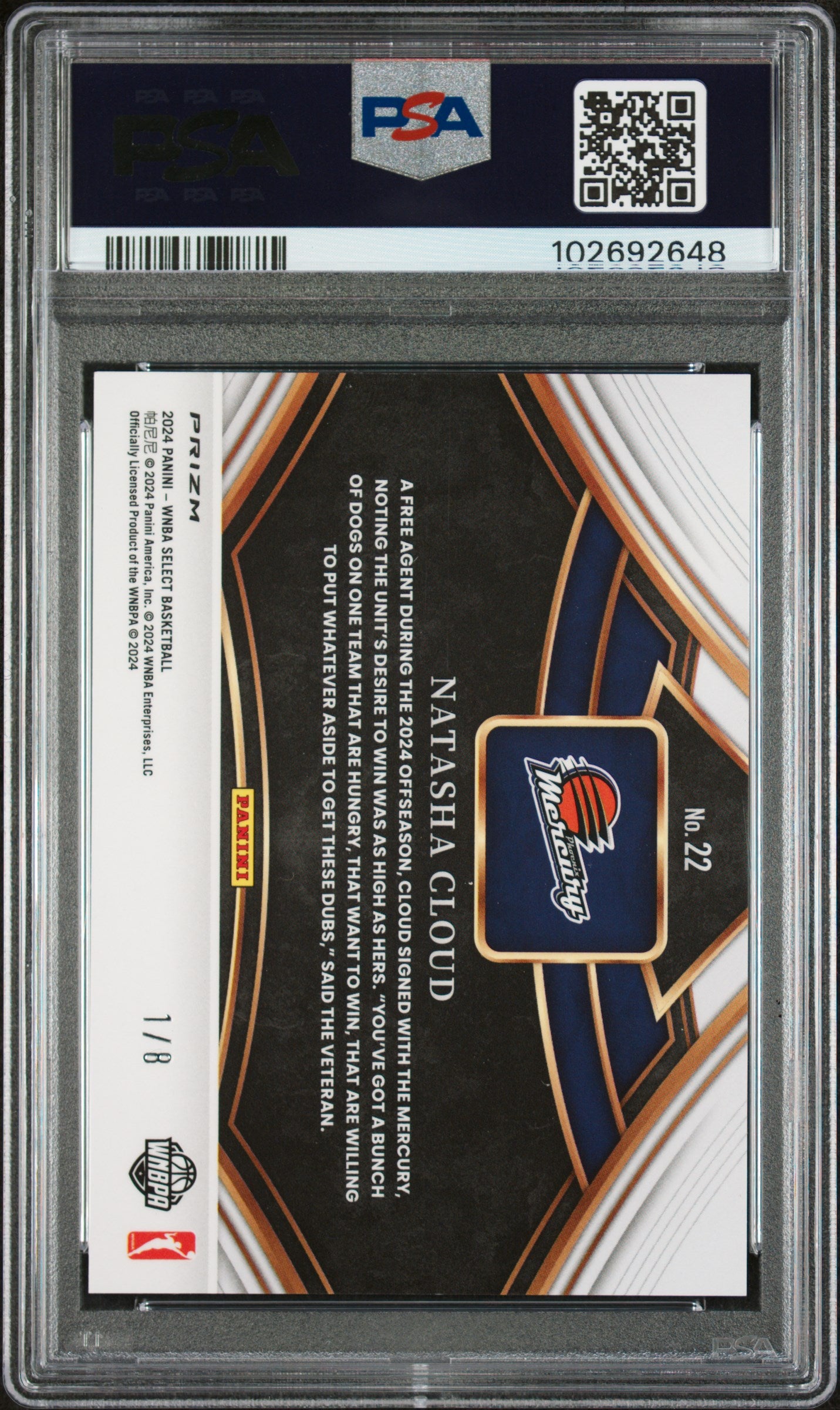 2024 Panini Select Snapshots Black Pandora Natasha Cloud #22 /8 PSA 8