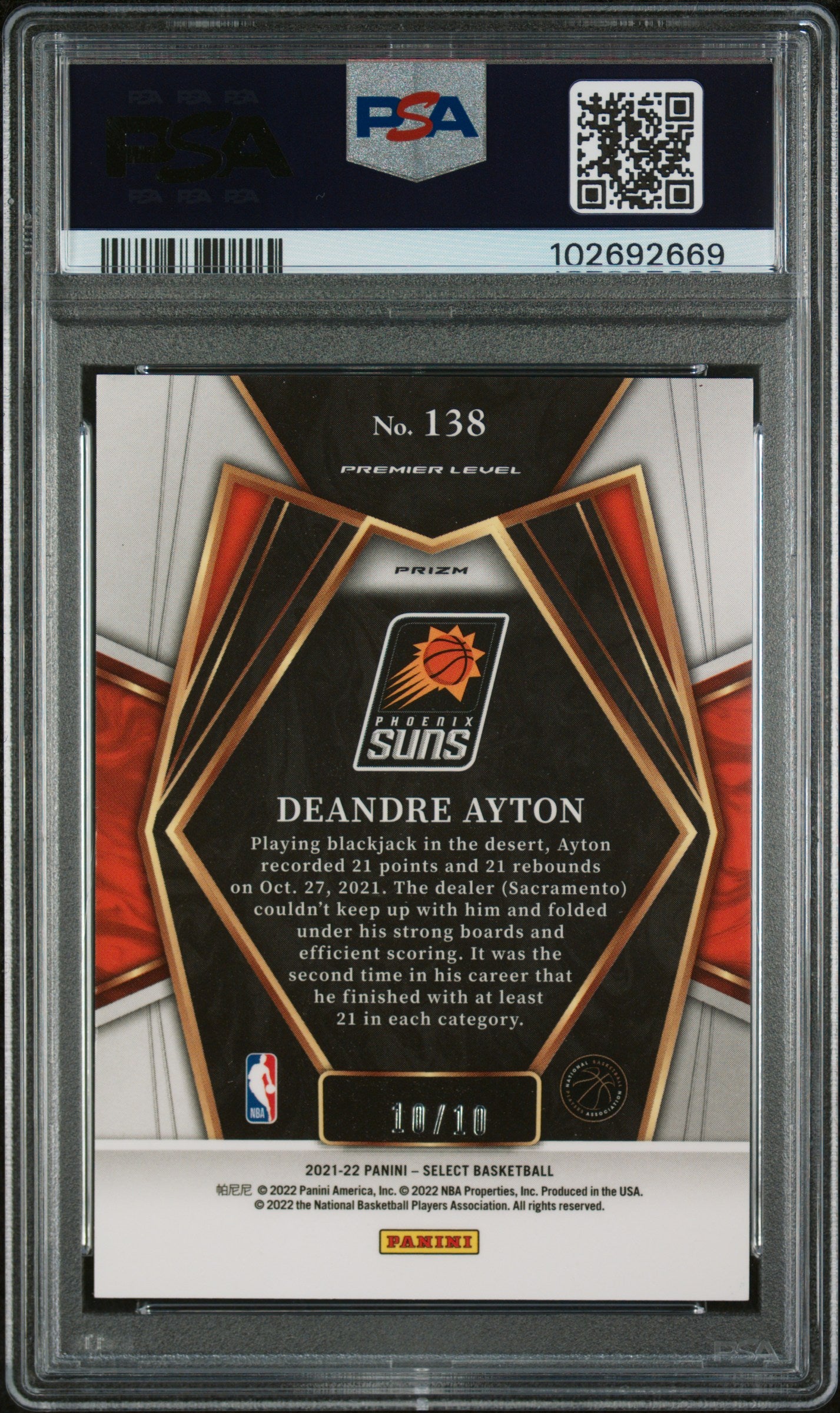 2021 Select Gold Shimmer Deandre Ayton #138 /10 PSA 8