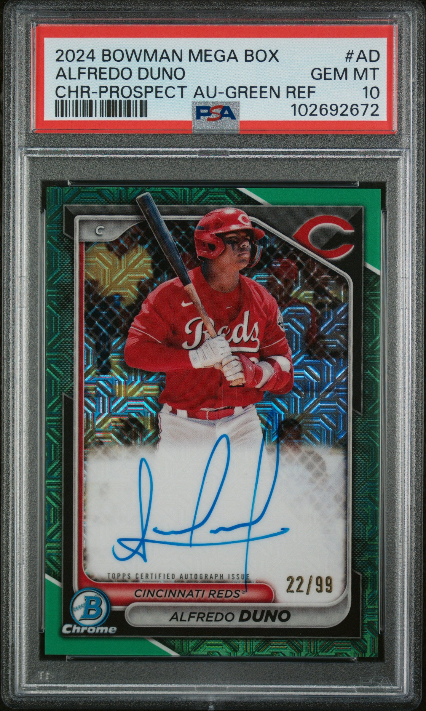 2024 Bowman Mega Box Chrome Bowman Prospect Mega Autographs #AD Alfredo Duno Chrome-Prospect Au-Green PSA 10