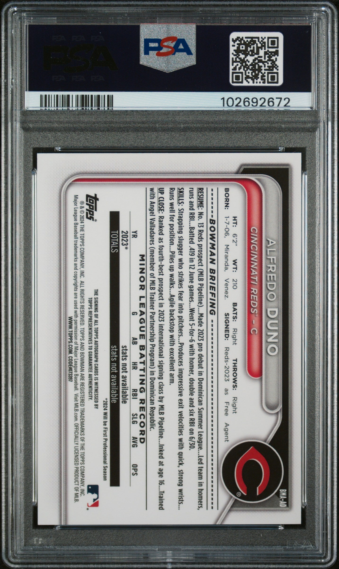 2024 Bowman Mega Box Chrome Bowman Prospect Mega Autographs #AD Alfredo Duno Chrome-Prospect Au-Green PSA 10