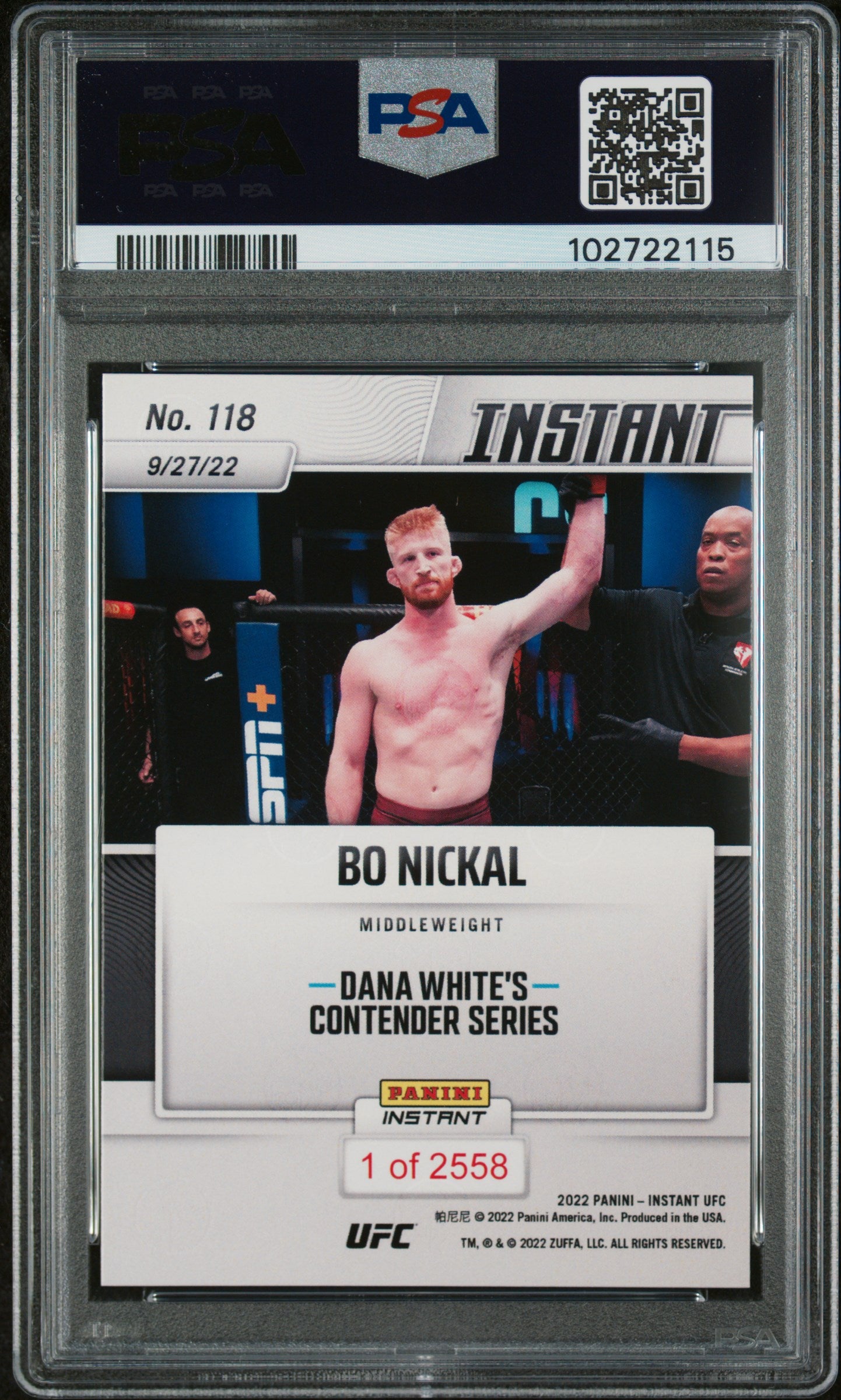 2022 Panini Instant UFC Bo Nickal #118 RC PSA 8