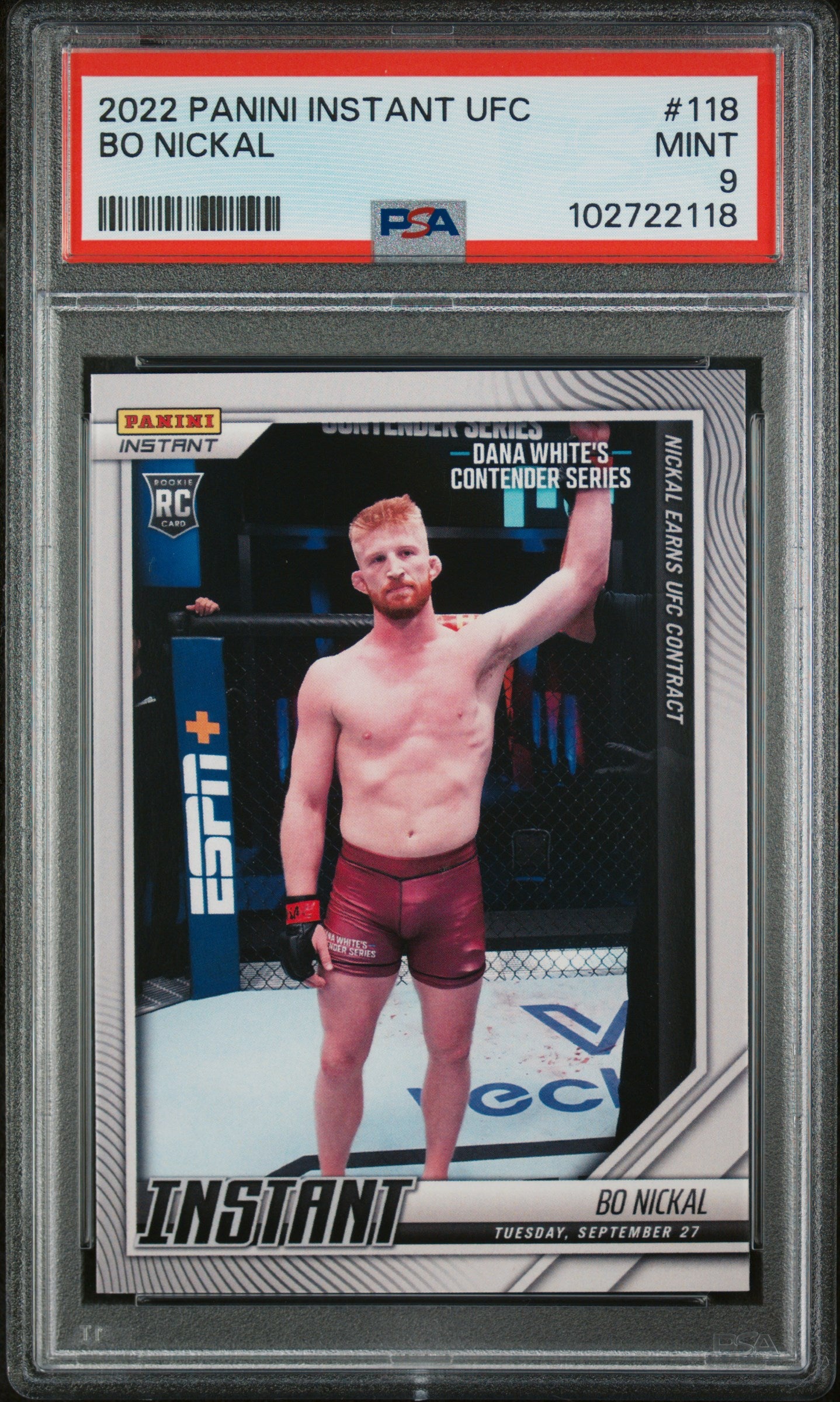 2022 Panini Instant UFC Bo Nickal #118 RC /2558 PSA 9