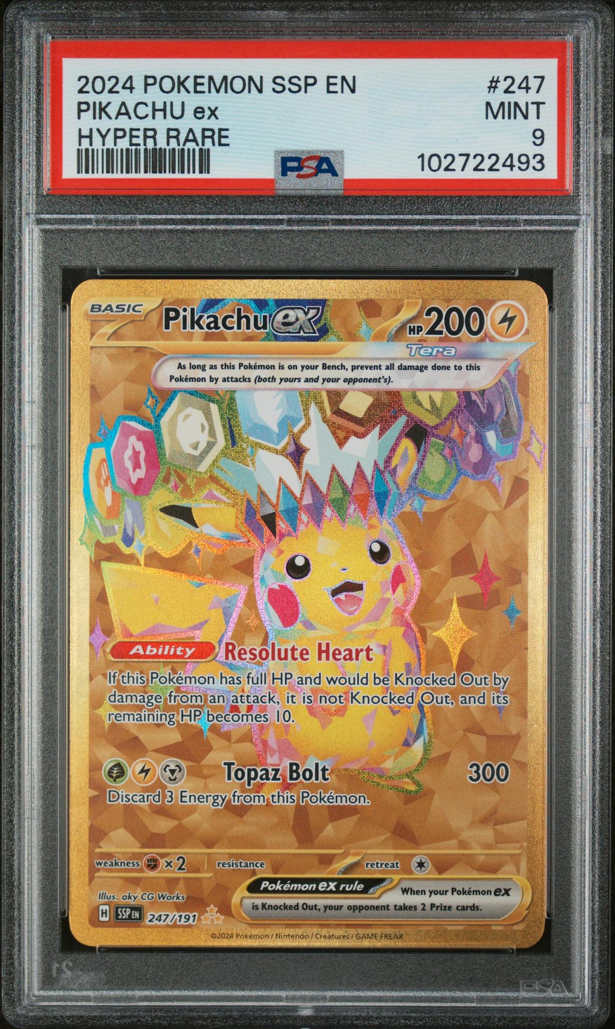 2024 Pokemon Surging Sparks #247 Pikachu Ex Hyper Rare PSA 9