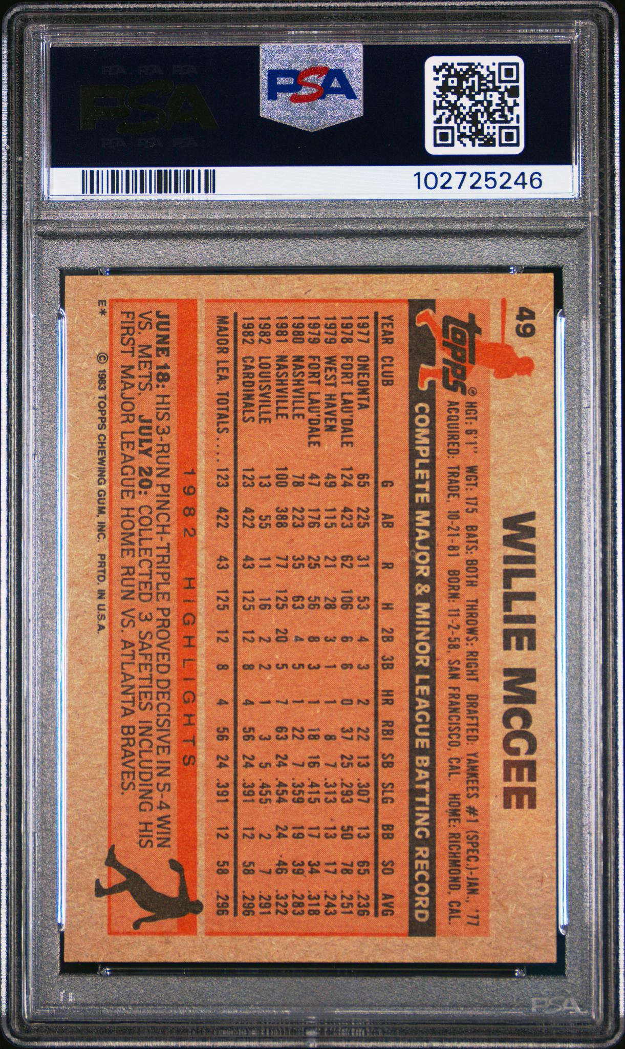 1983 Topps #49 Willie McGee PSA 9
