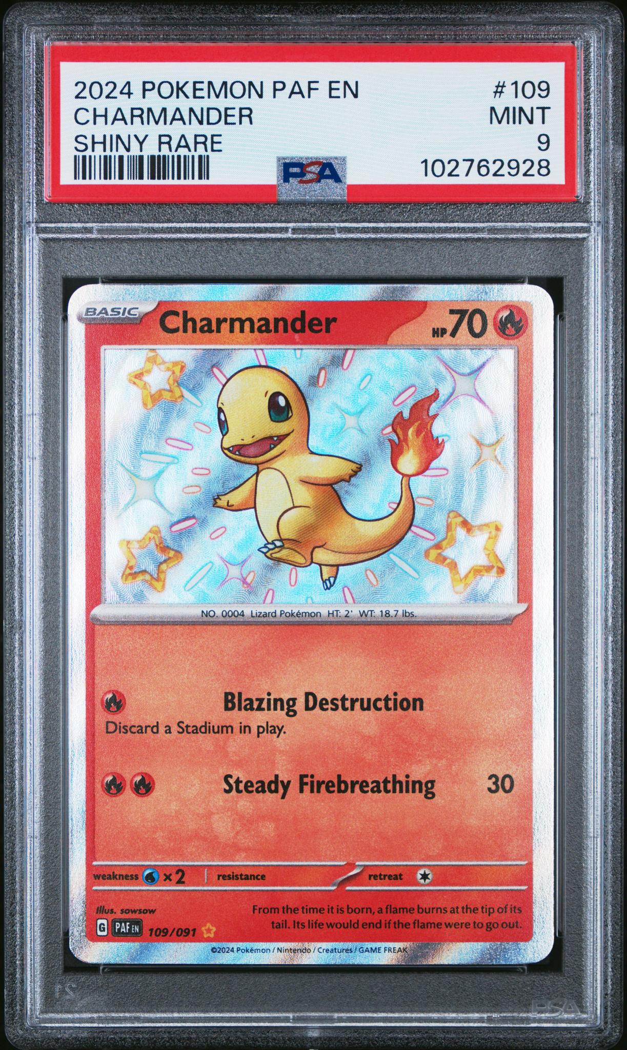 2024 Pokemon Paldean Fates Shiny Rare Charmander #109 PSA 9