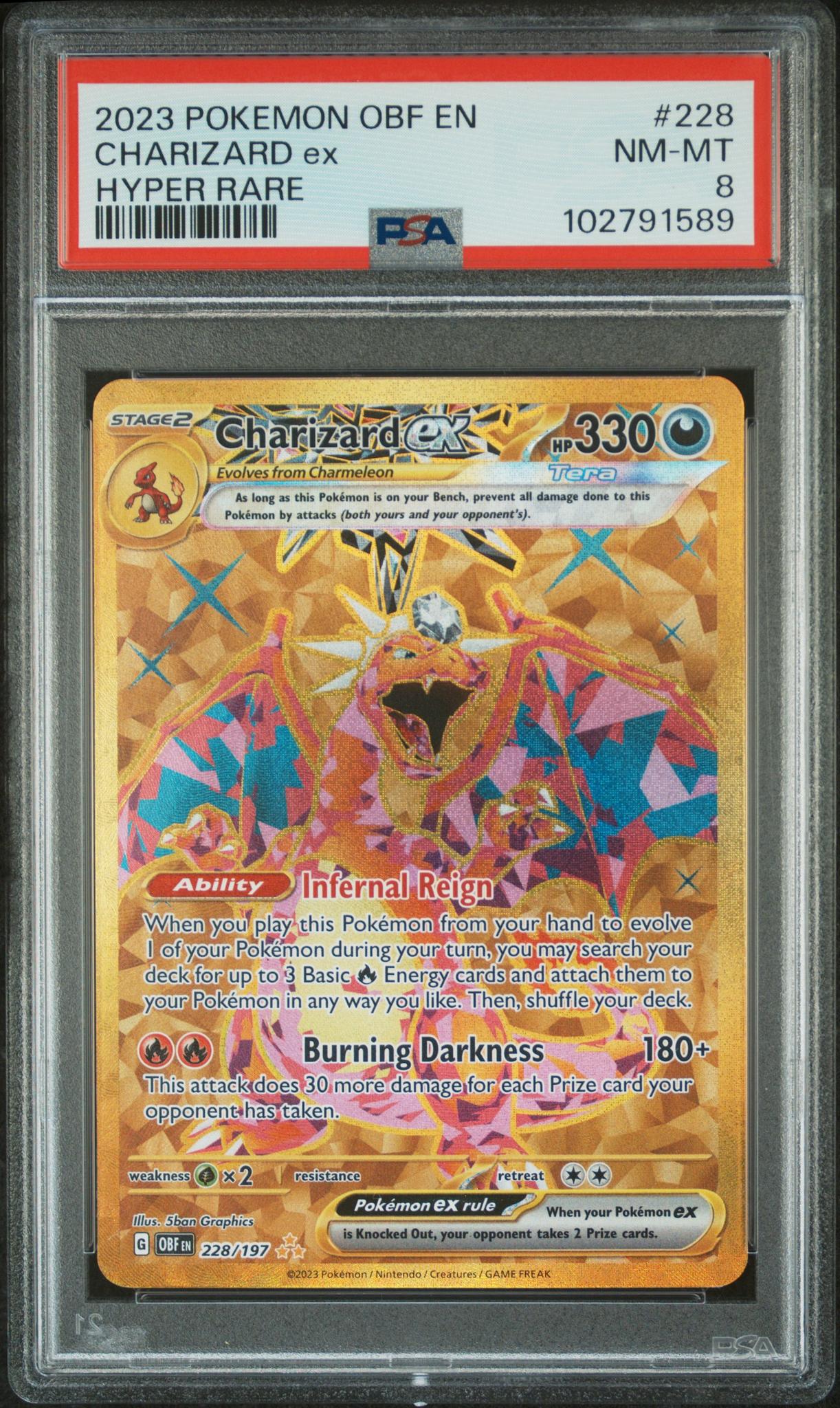 2023 Pokemon Obsidian Flames Hyper Rare Charizard Ex #228 PSA 8