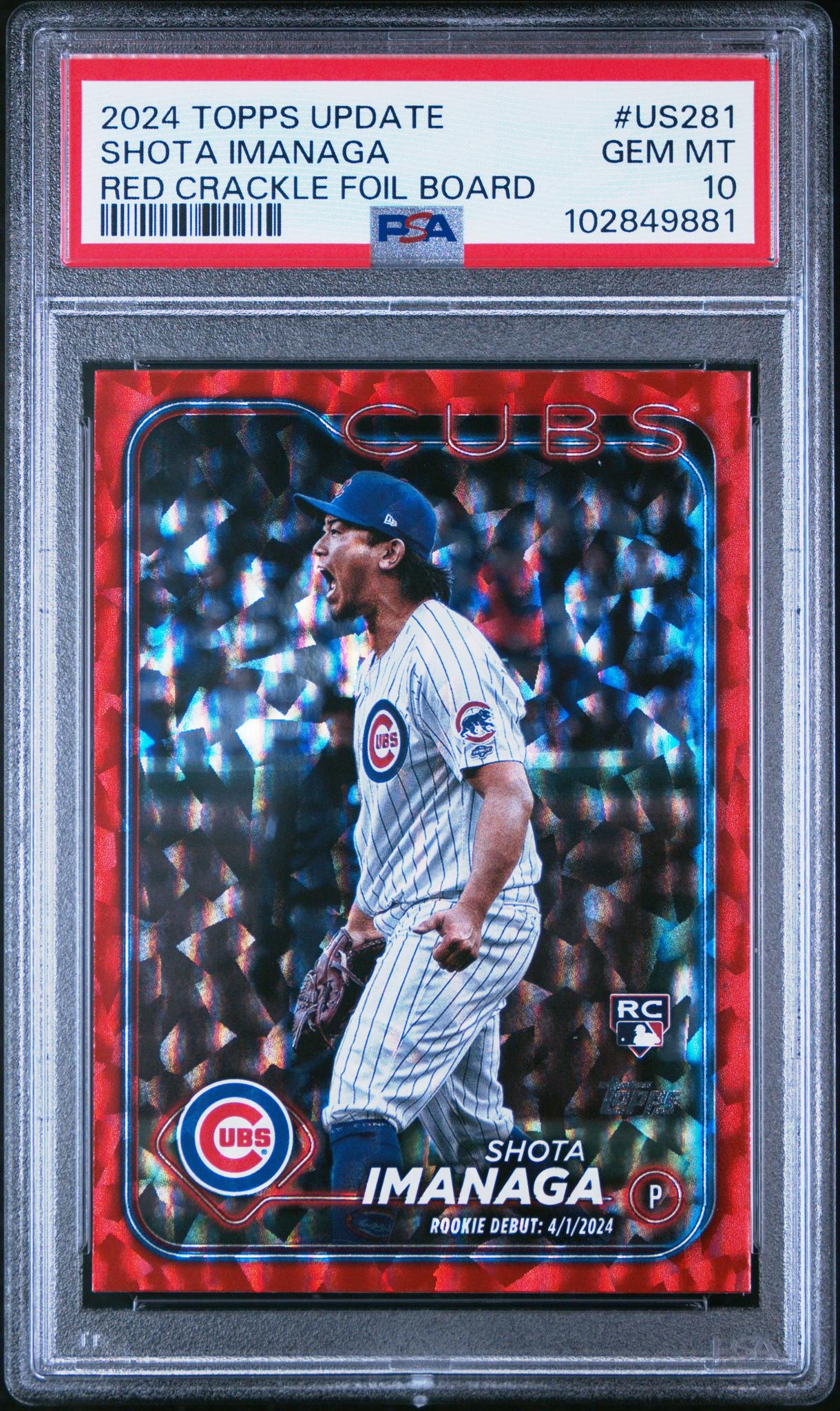 2024 Topps Update Red Crackle Foil Board Shota Imanaga #US281 /199 PSA 10