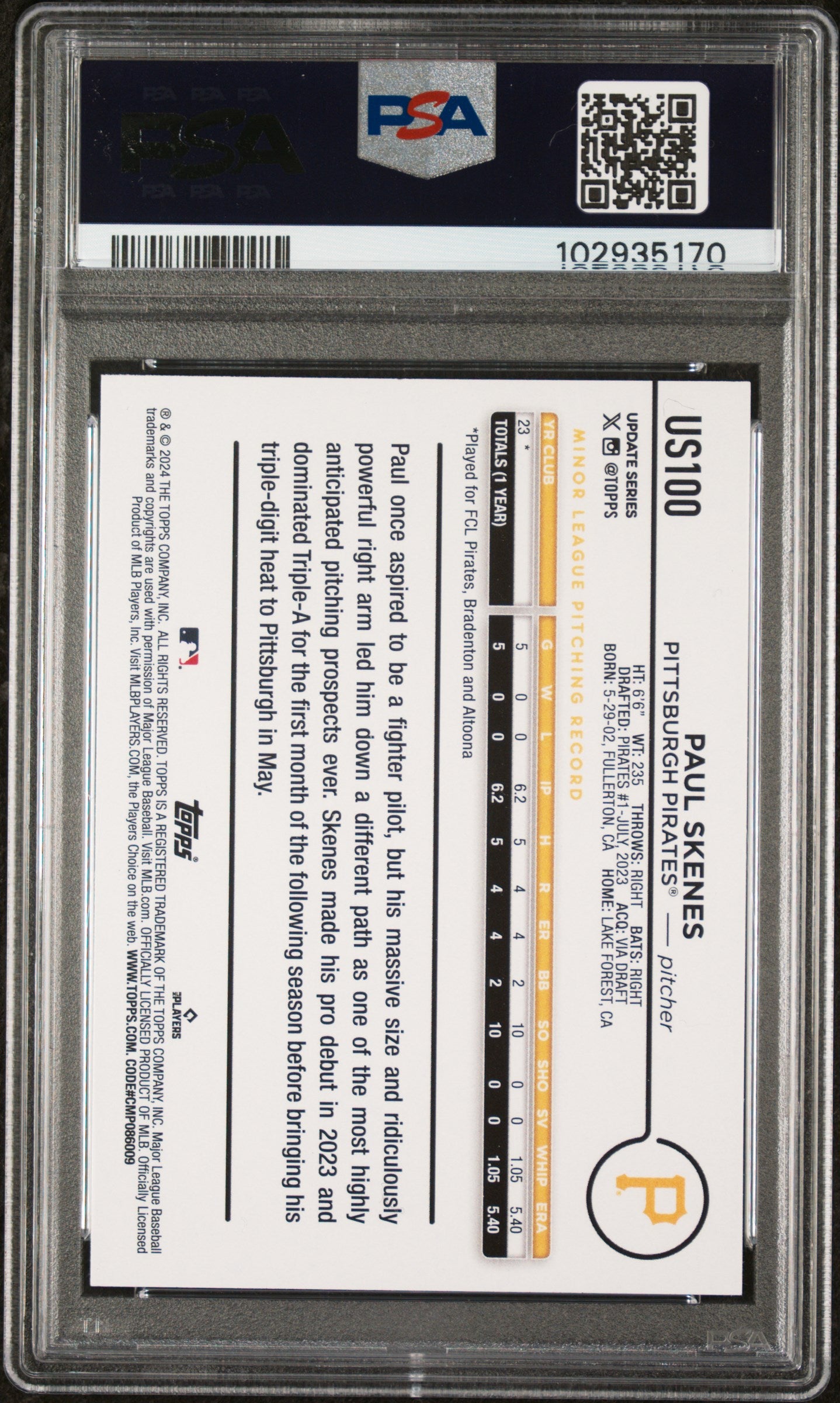 2024 Topps Update Paul Skenes #US100 PSA 9