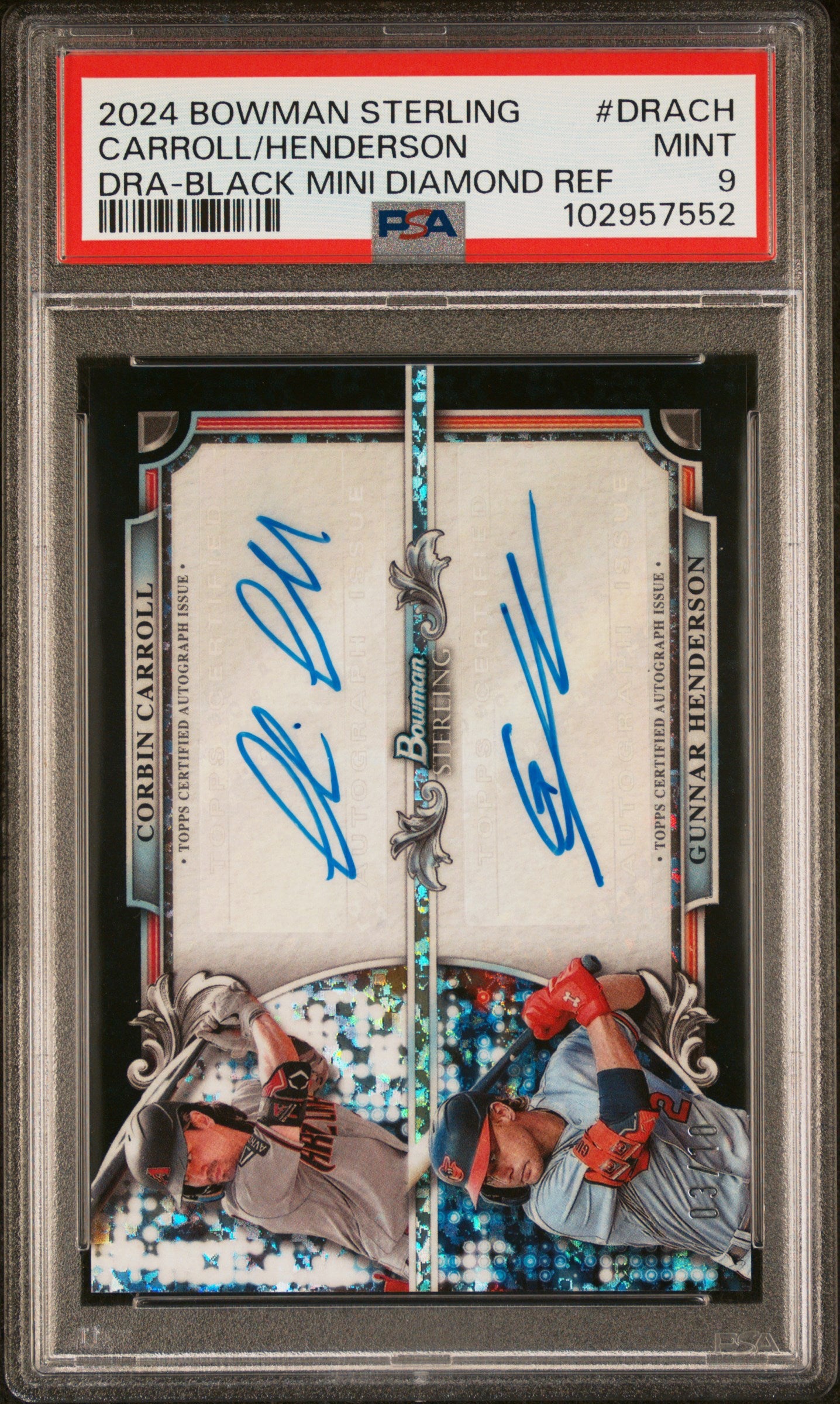 2024 Bowman Sterling # Corbin Carroll Gunnar Henderson Black Mini Diamond Ref /10 PSA 9