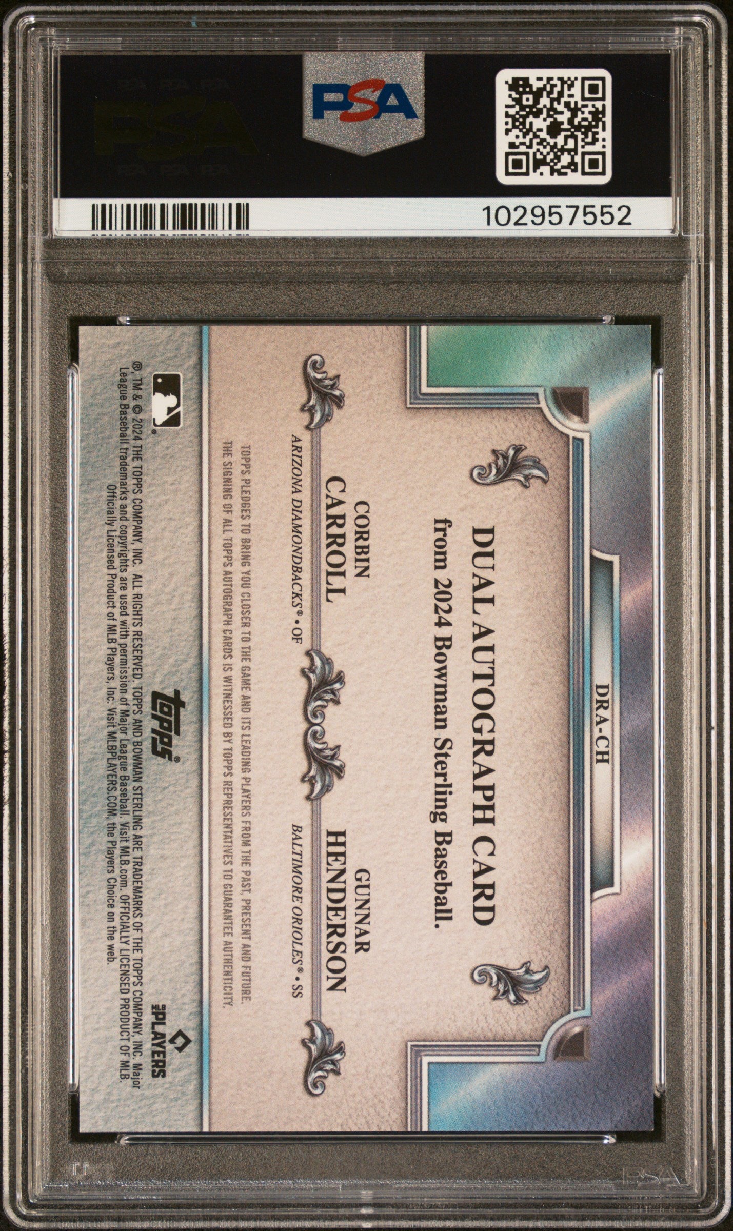 2024 Bowman Sterling # Corbin Carroll Gunnar Henderson Black Mini Diamond Ref /10 PSA 9