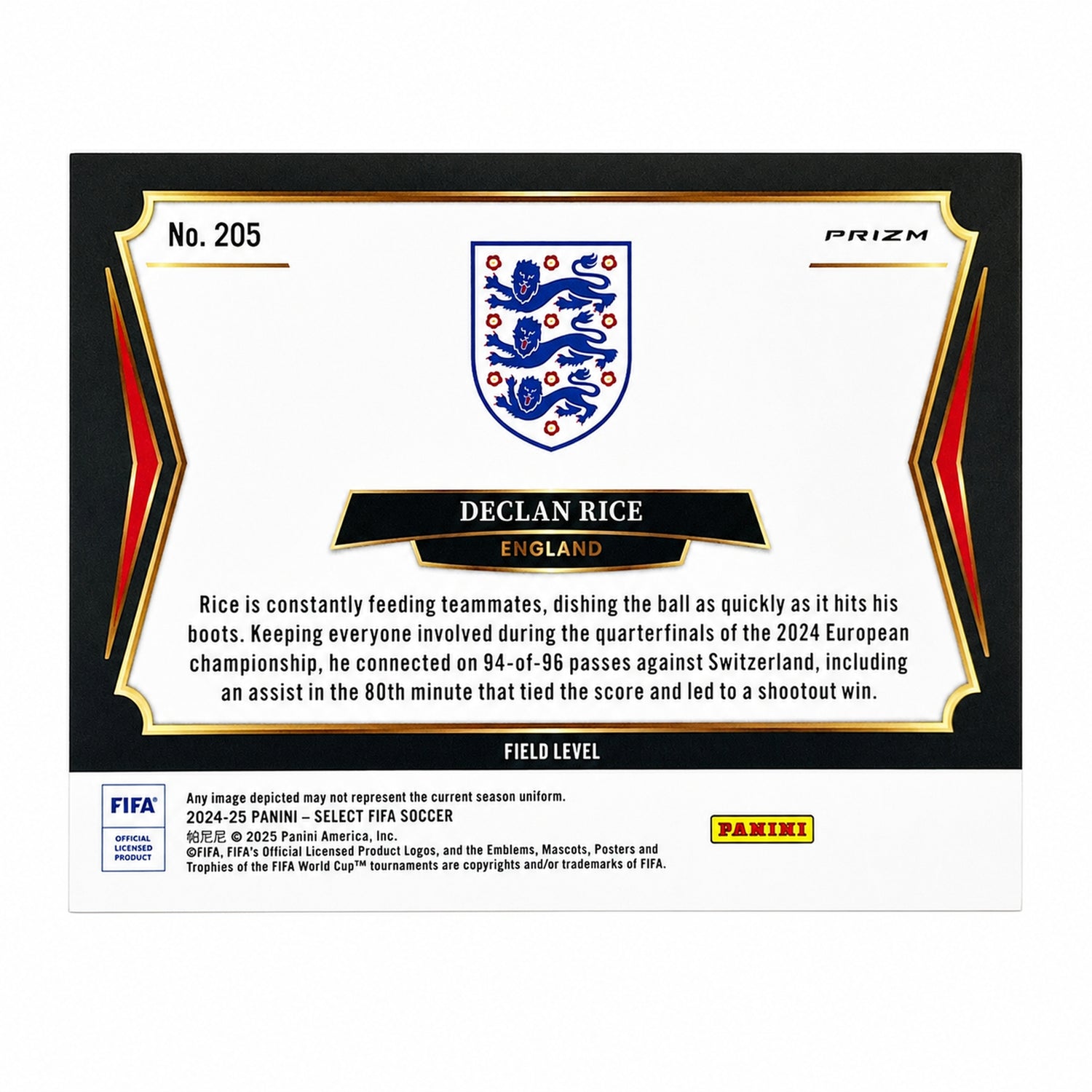 2024 Panini Select FIFA Declan Rice #205 Green Ice Field Level