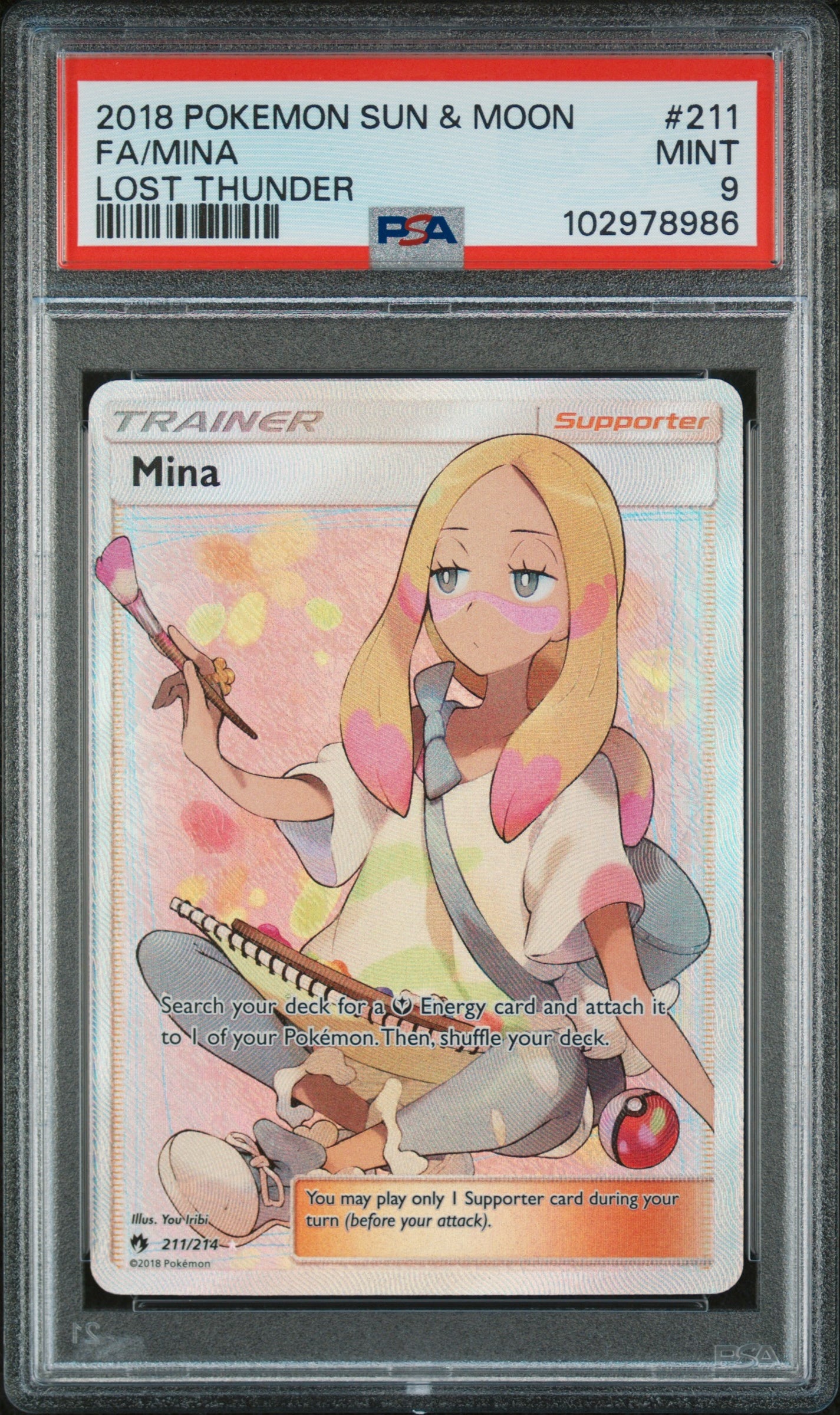 2018 Pokemon Sun and Moon Lost Thunder #211 Mina PSA 9