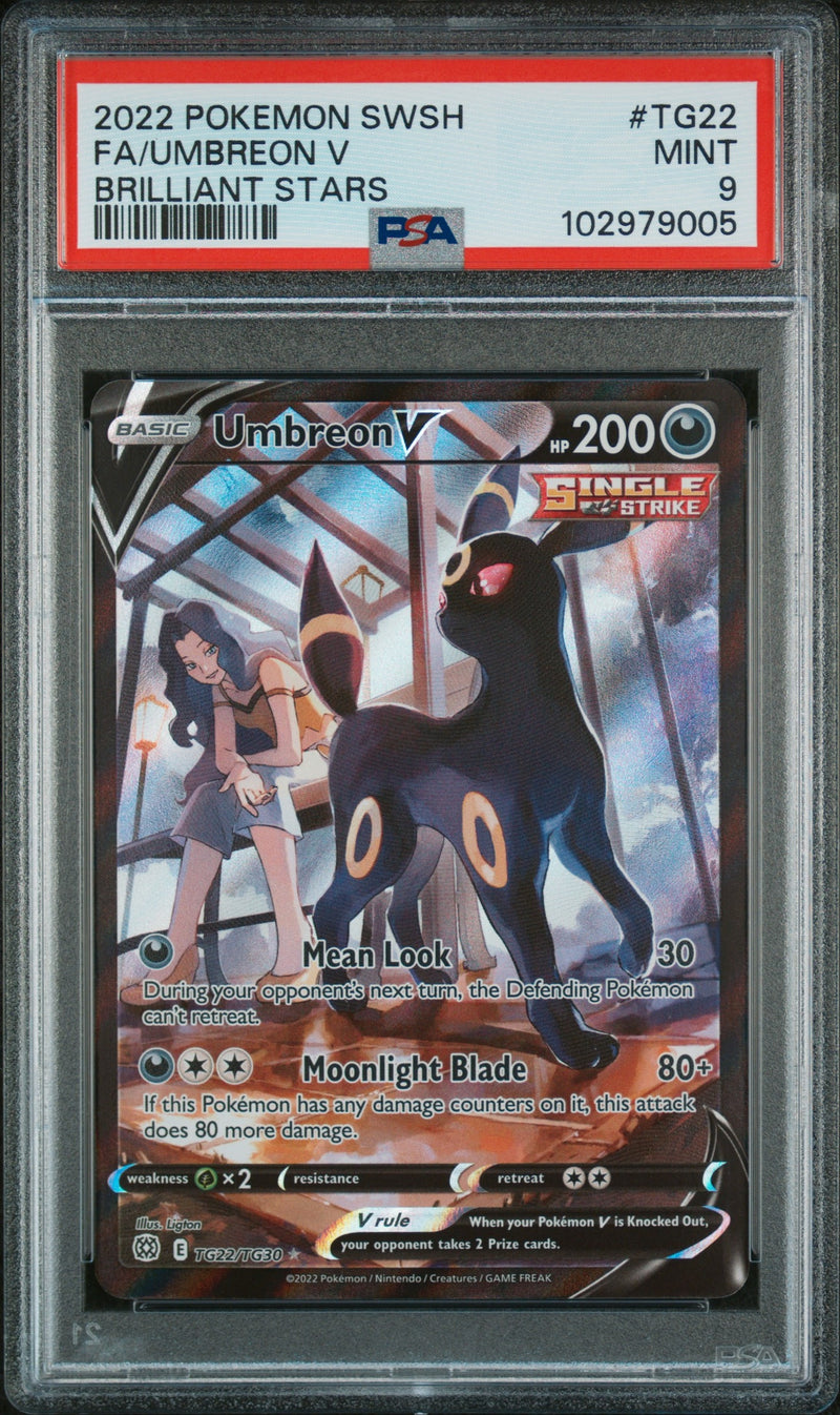 2022 Pokemon Sword and Shield Brilliant Stars Trainer Gallery Umbreon V #TG22 PSA 9