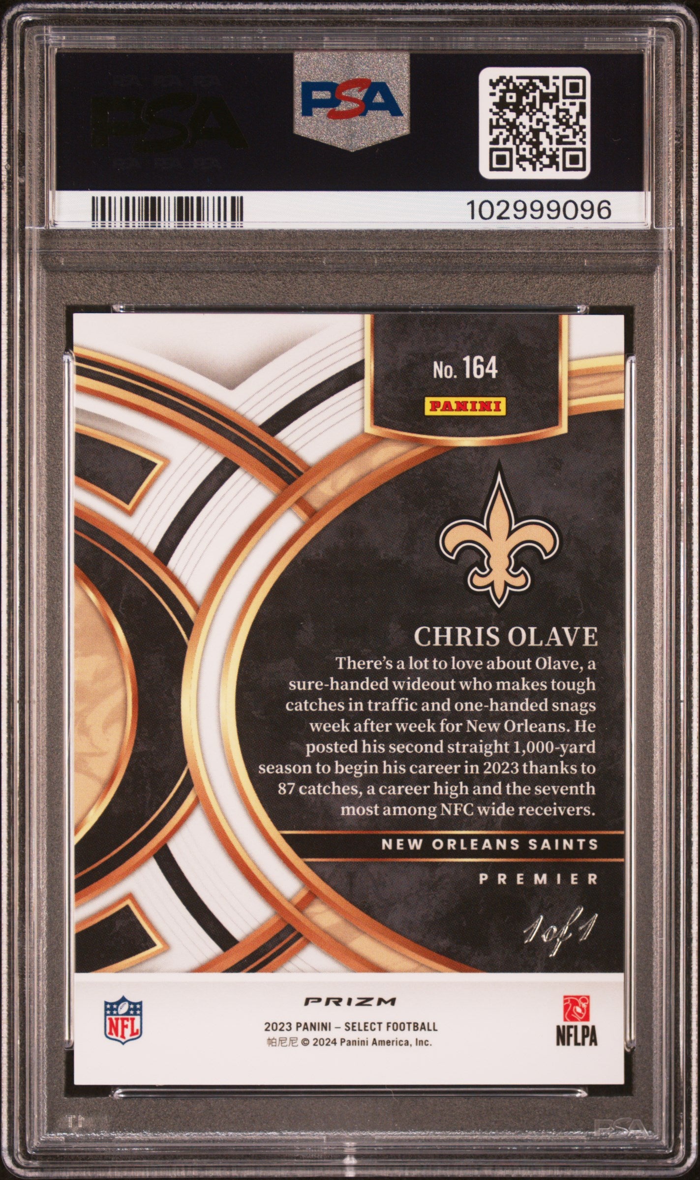 2023 Panini Select Premier Level Black Prizm Chris Olave #164 1/1 PSA 10