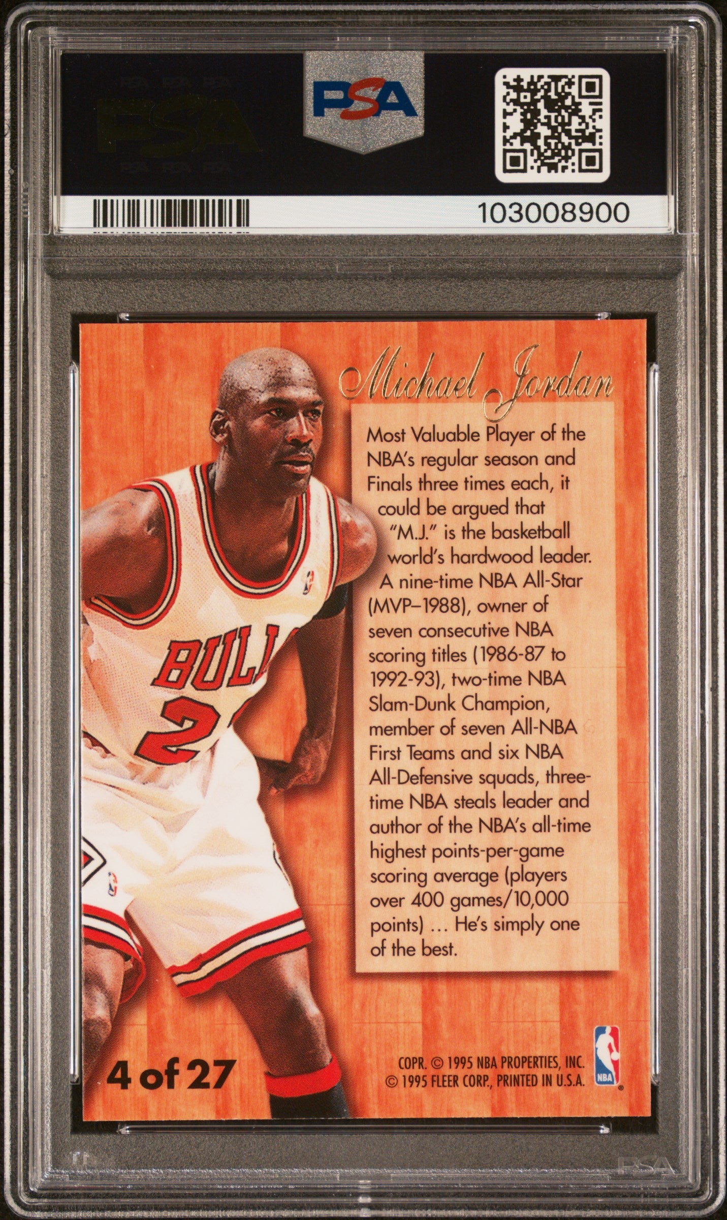 1995 Fleer Flair Hardwood Leader Michael Jordan #4 /4 PSA 8