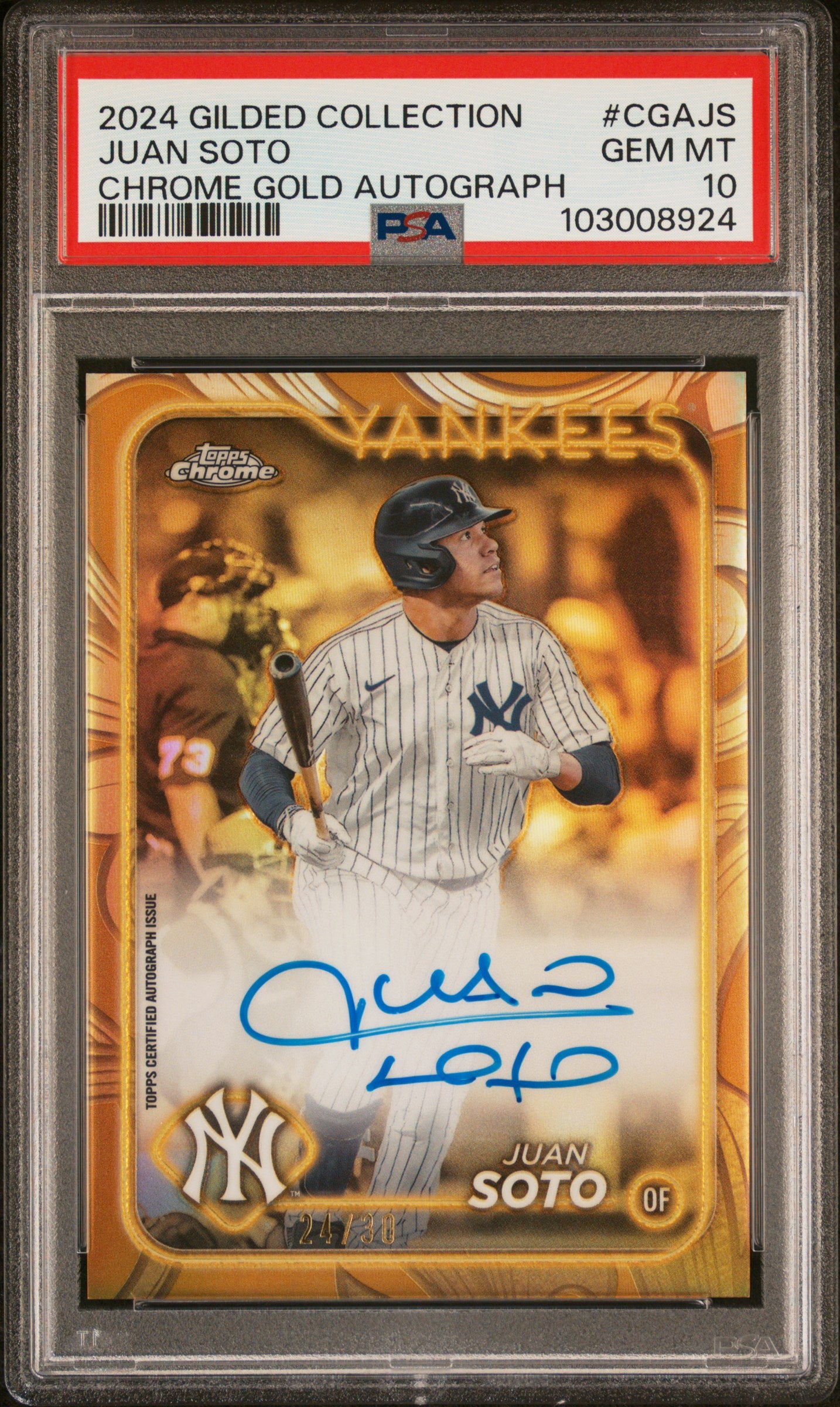 2024 Topps Gilded Collection Chrome Gold Juan Soto #CGA-JS Auto /30 PSA 10