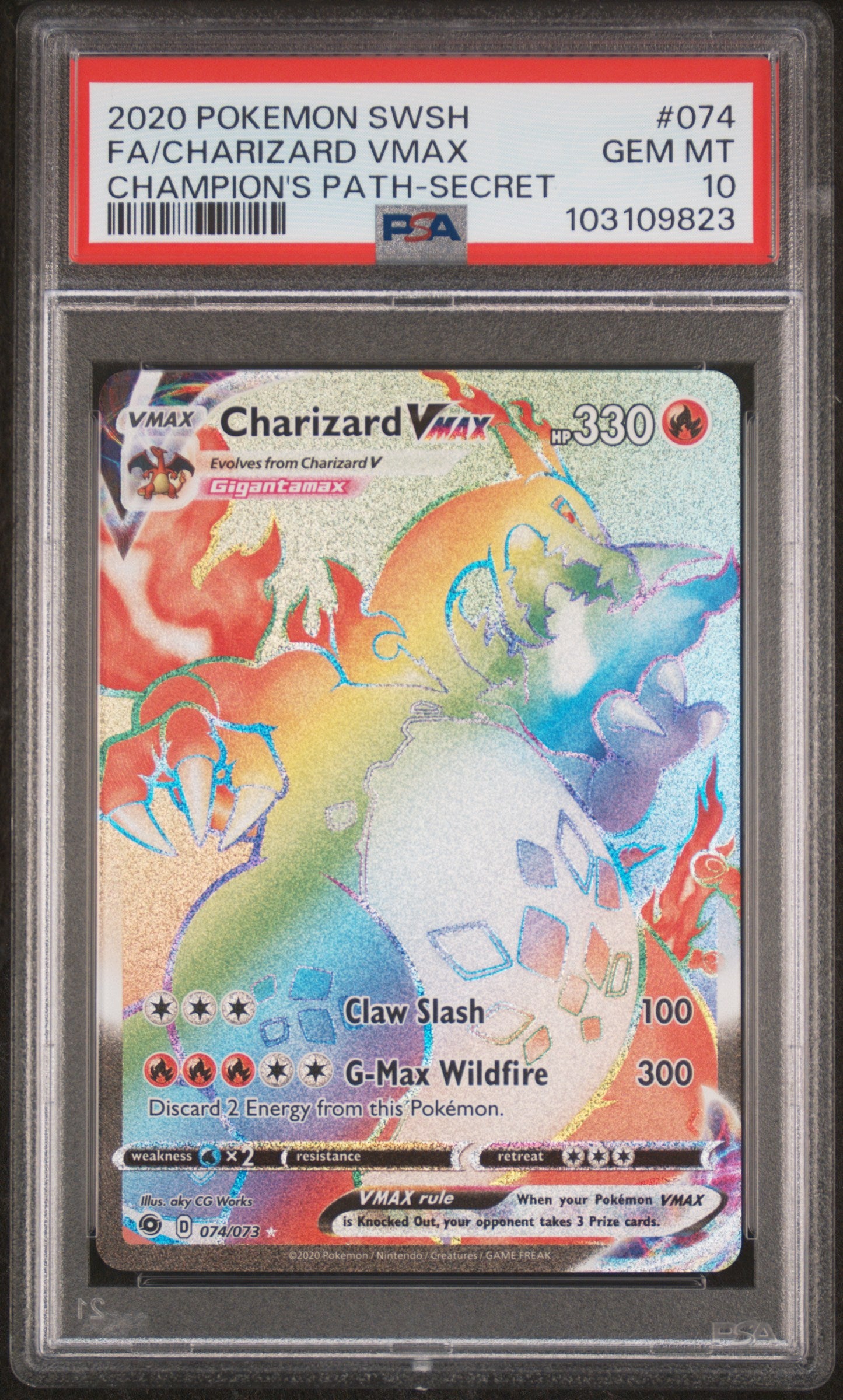 2020 Pokemon #074/073 Charizard VMAX Champion's Path-Secret PSA 10