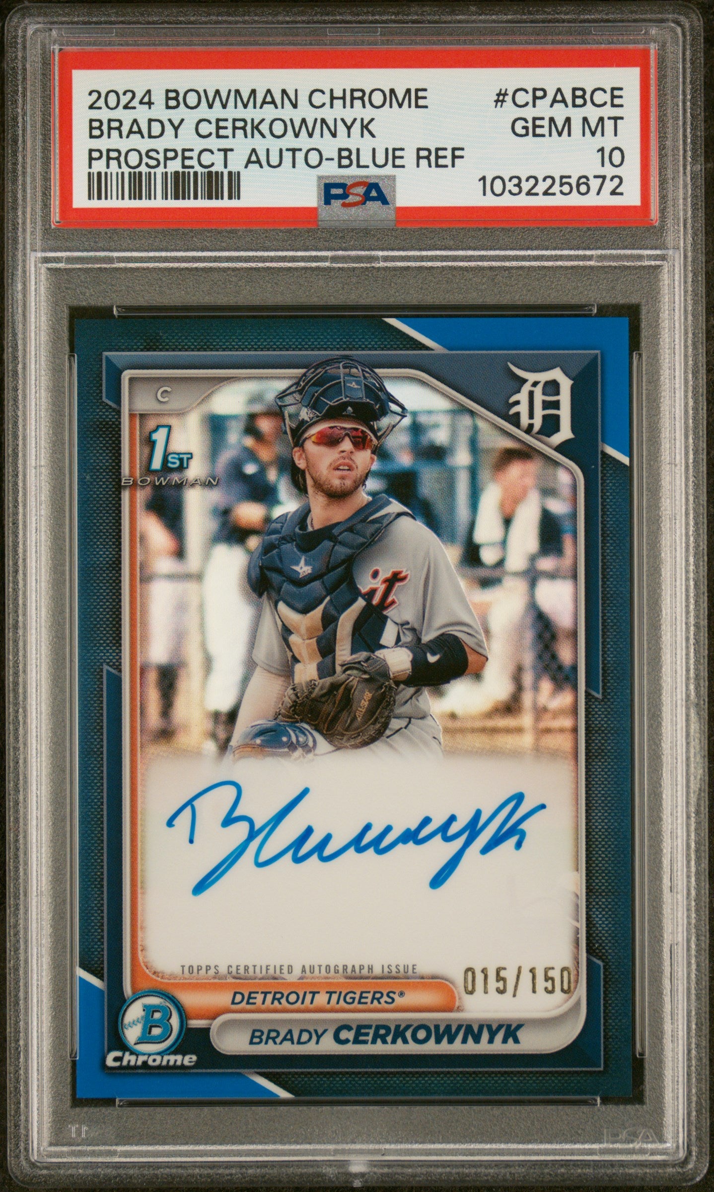 2024 Bowman Chrome Prospect Autographs #CPABCE Brady Cerkownyk Prospect Auto-Blue Ref PSA 10