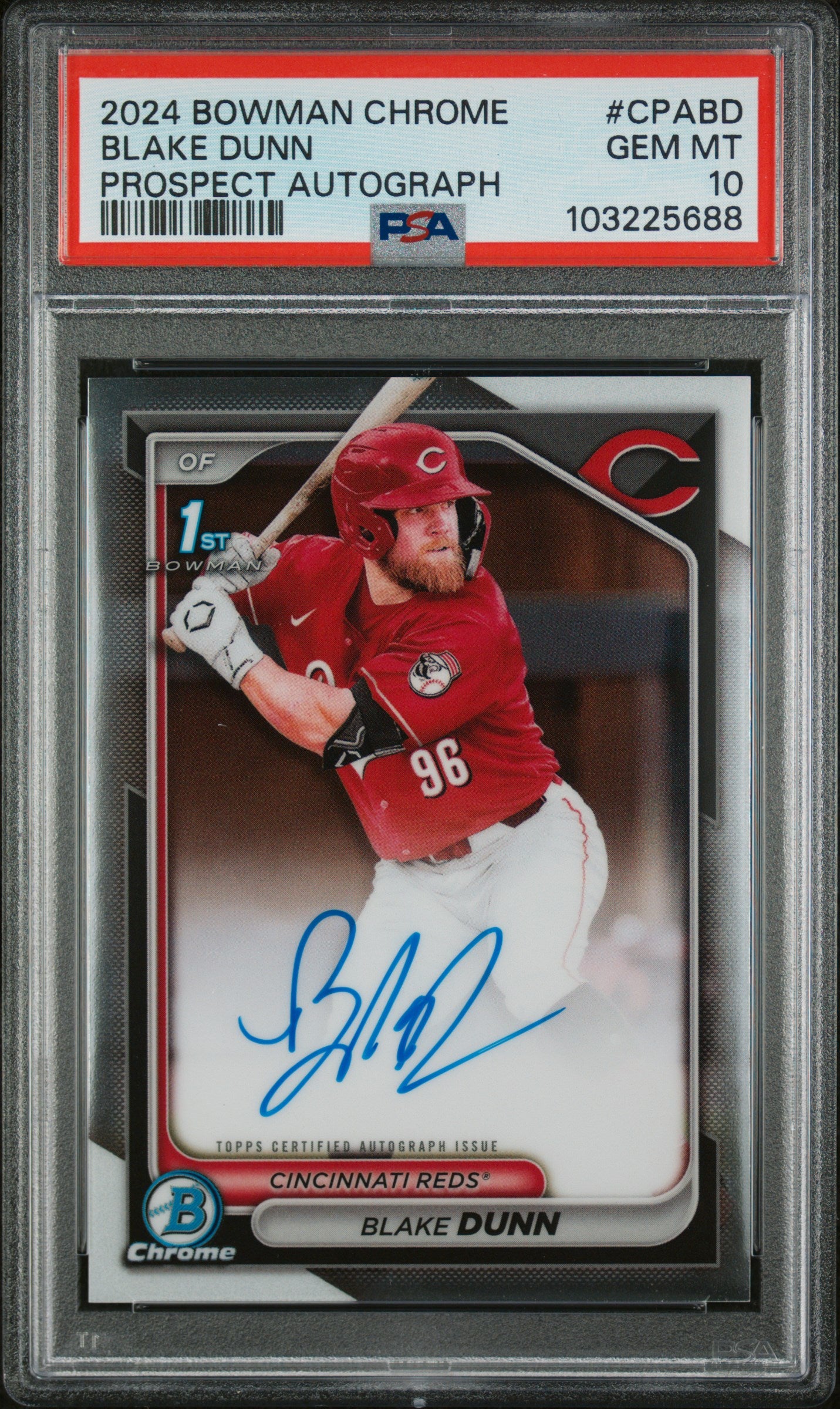 2024 Bowman Chrome Prospect Autographs #CPABD Blake Dunn Prospect Autograph PSA 10