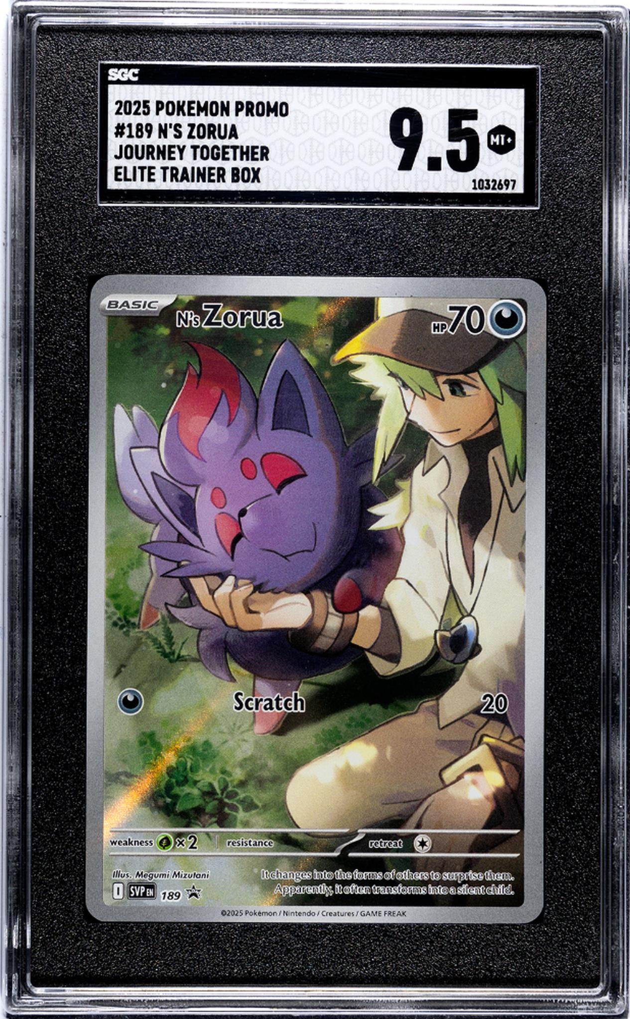 2025 Pokemon Promo #189 N's Zorua Journey Together Elite Trainer Box SGC 9.5
