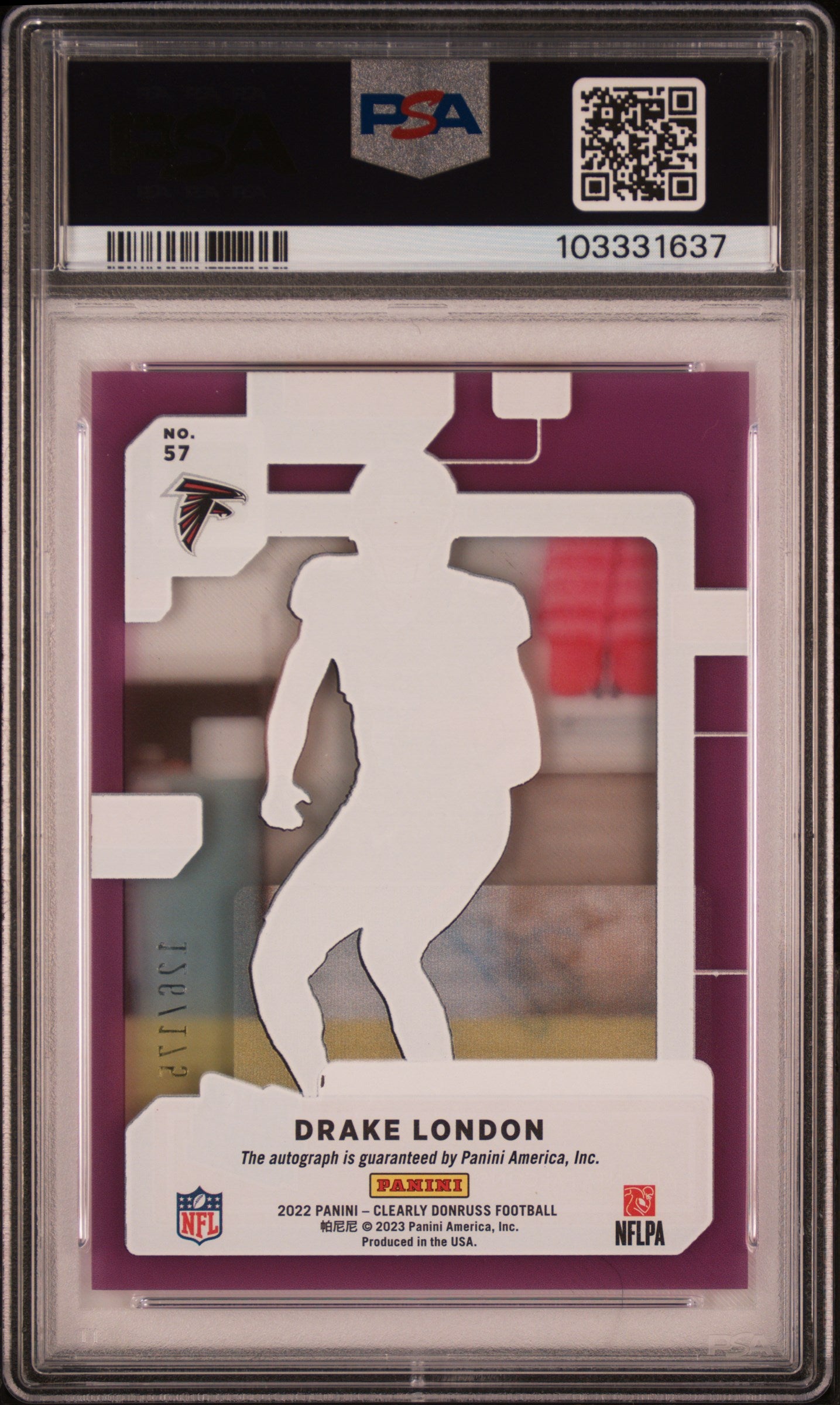 2022 Panini Clearly Donruss Autograph-Purple Drake London #57 /175 PSA 9