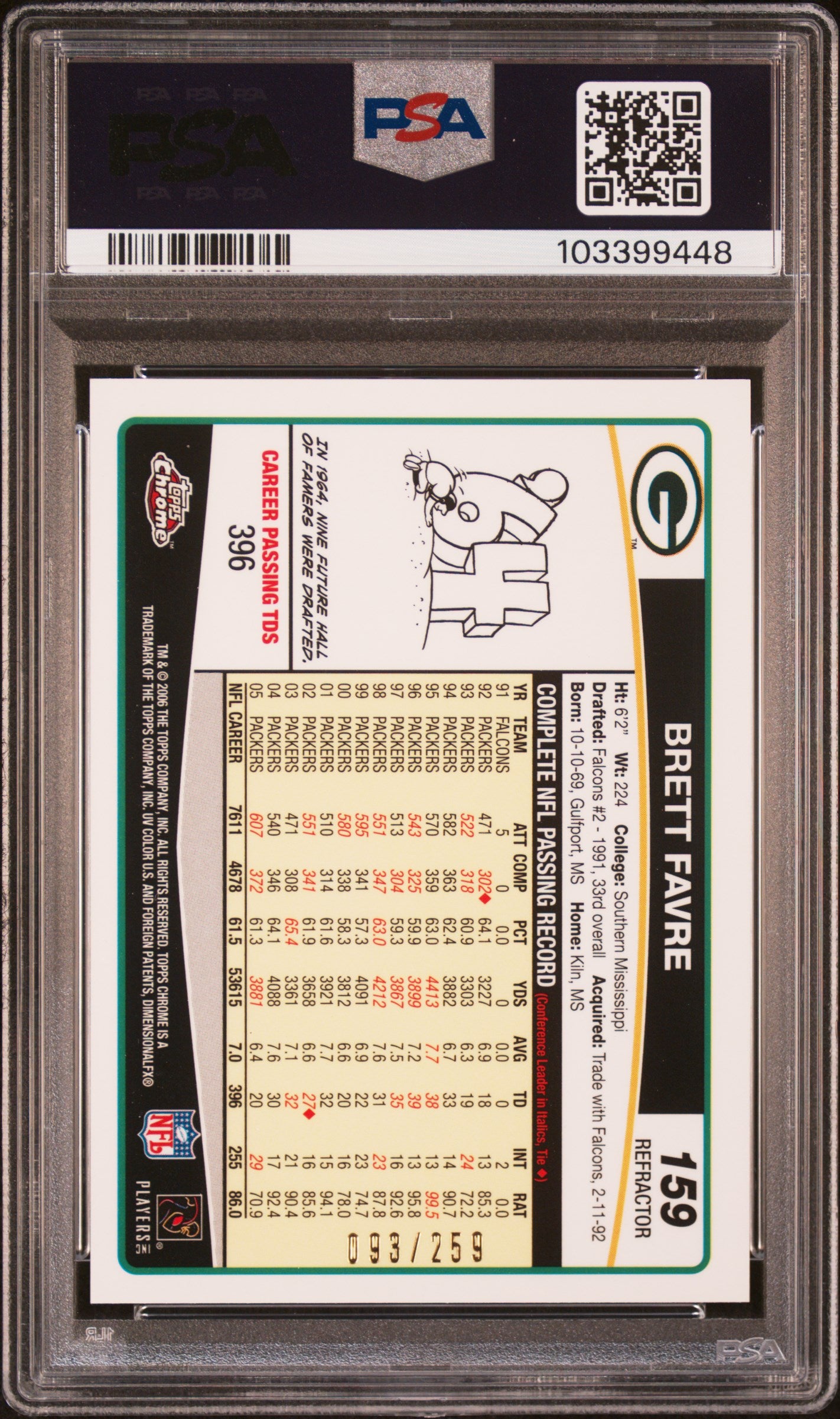 2006 Topps Chrome Brett Favre Red Refractor #159 /259 PSA 9