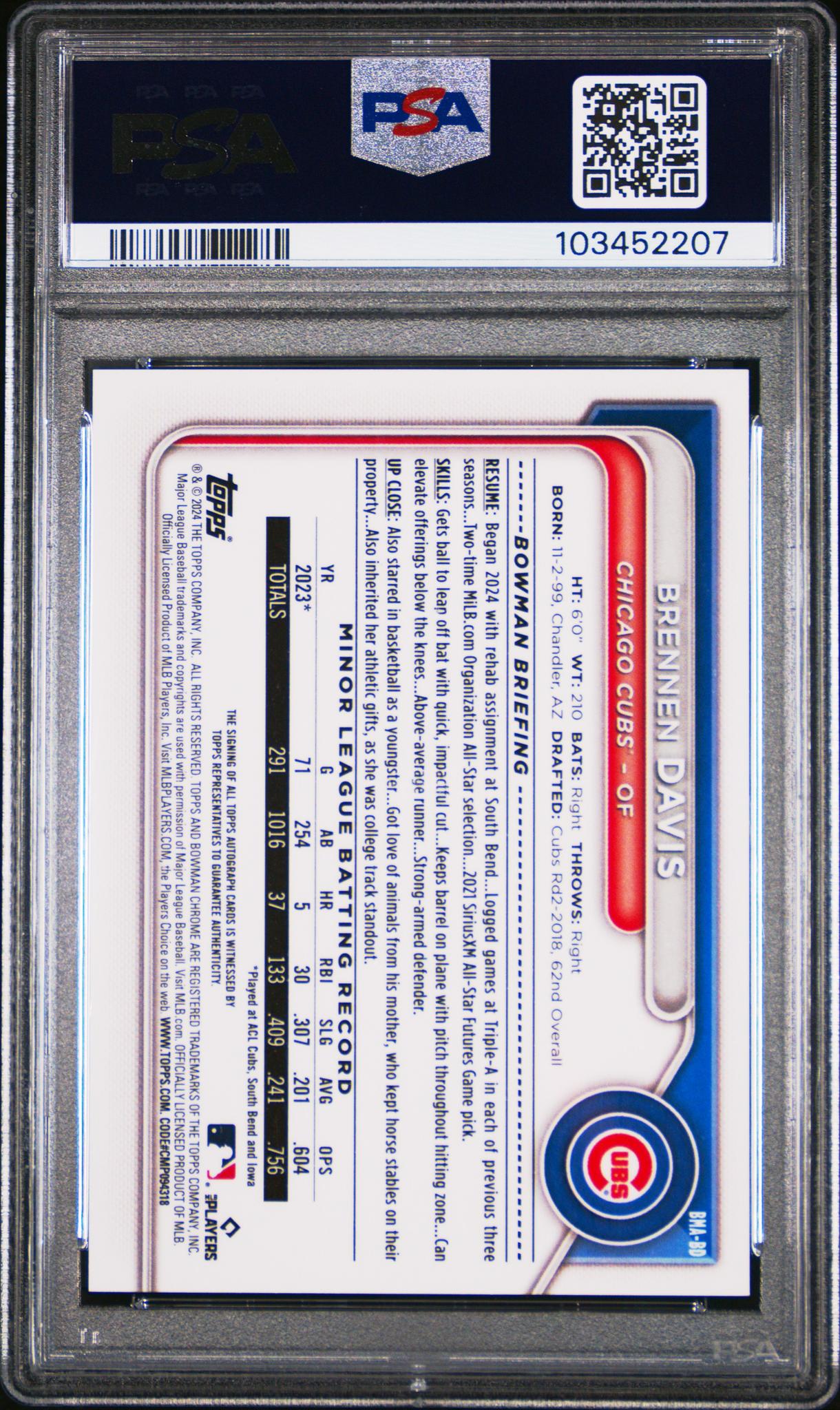 2024 Bowman Chrome Mega Box Mojo Brennen Davis #BMA-BD Auto PSA 10