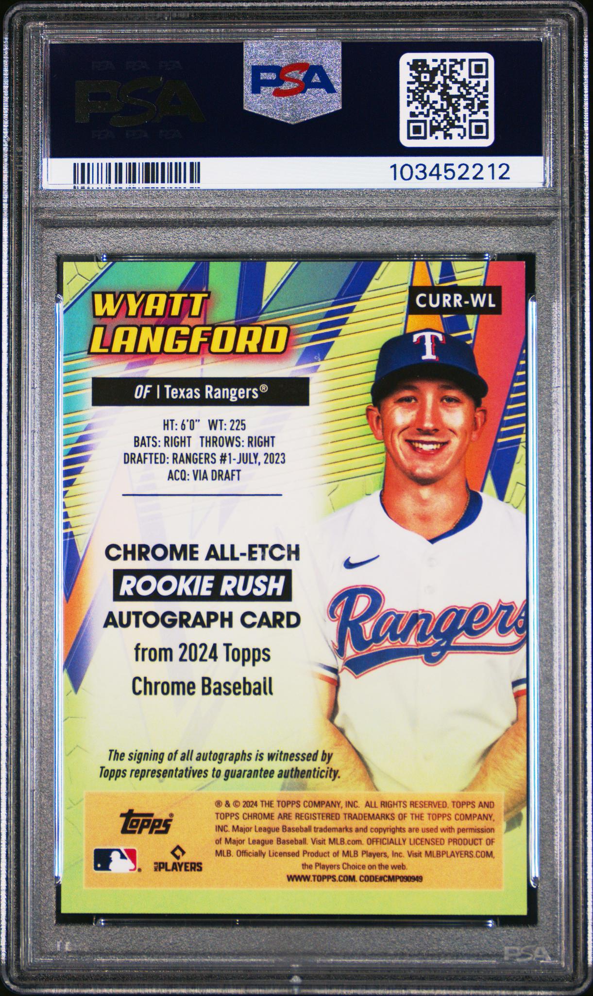 2024 Chrome Update All Etch Rookie Rush Autographs Wyatt Langford #CURRWL /99 PSA 10