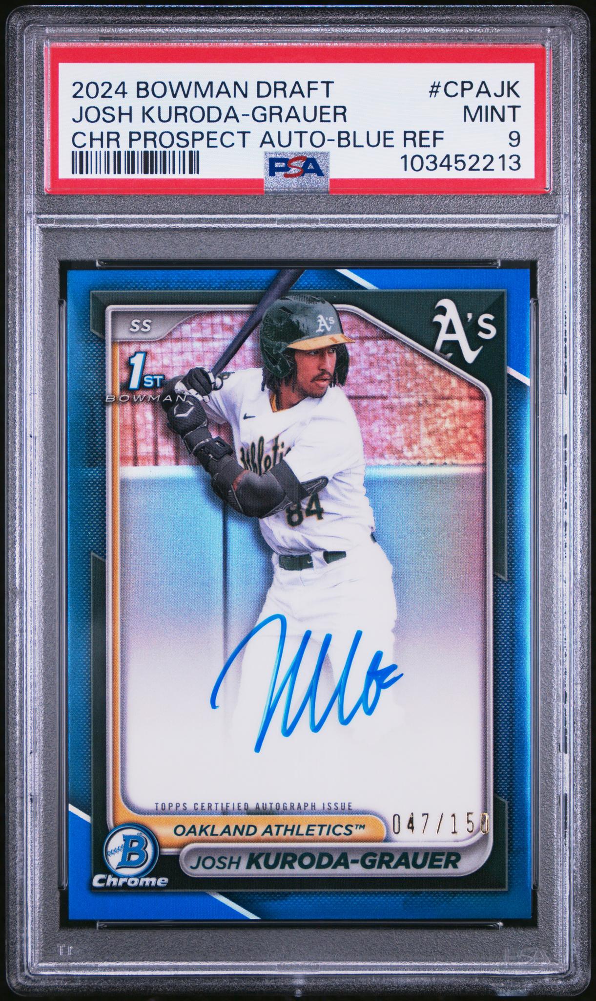2024 Bowman #CPAJK Josh Kuroda-Grauer CHR Prospect Auto-Blue Ref /150 Auto PSA 9