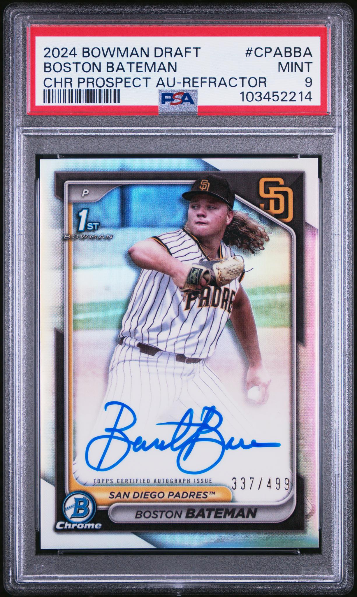 2024 Bowman #CPA-BBA Boston Bateman Chrome Prospect Autographs /499 Auto PSA 9