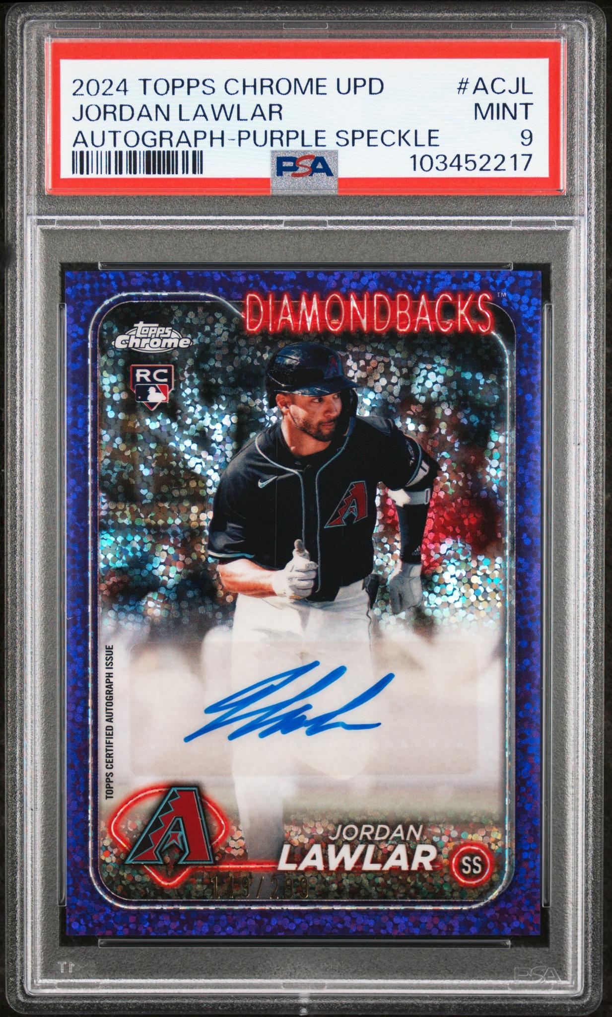 2024 Topps Chrome #ACJL Jordan Lawlar Autograph-Purple Speckle /299 Auto PSA 9