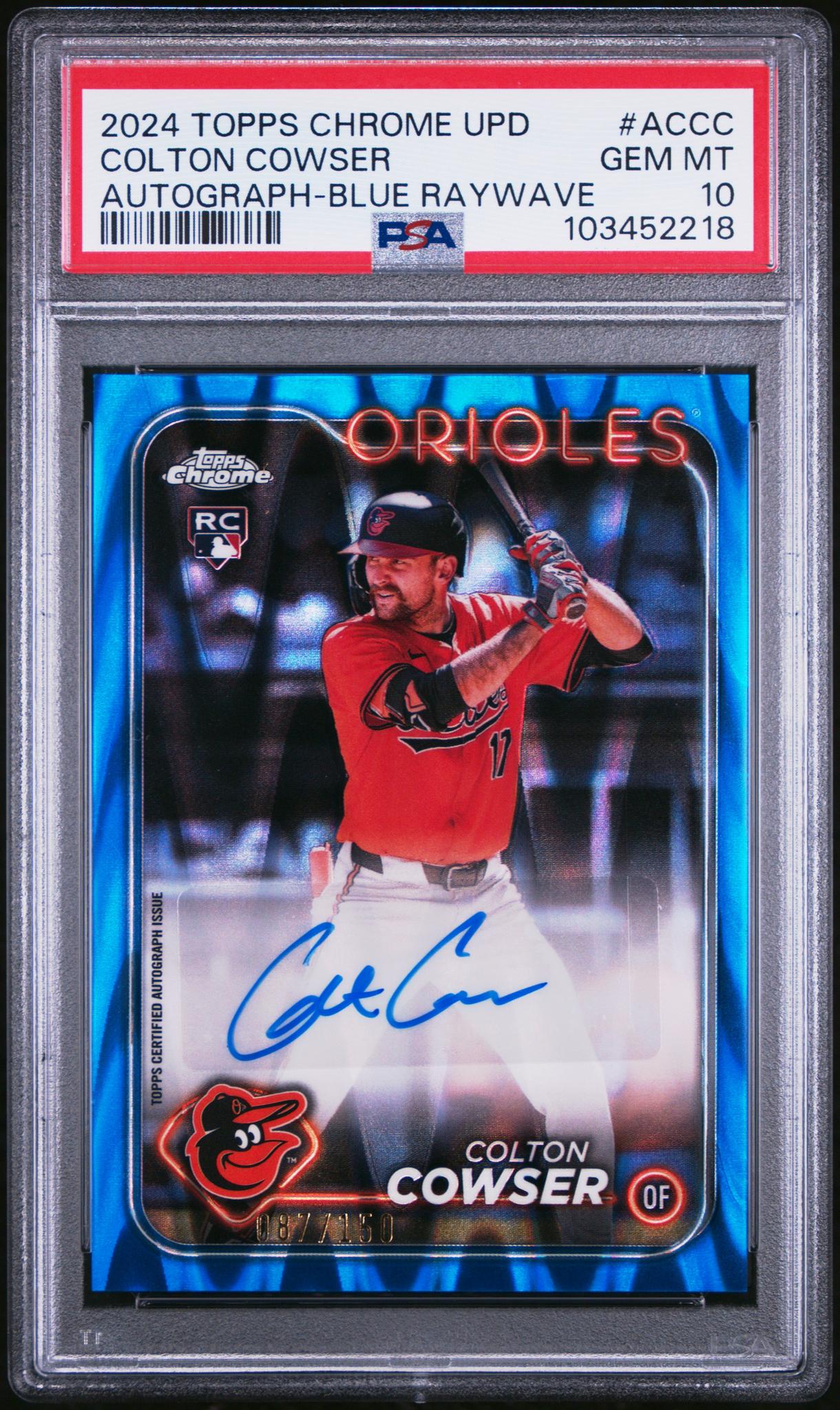 2024 Topps Chrome Update Blue RayWave Colton Cowser #AC-CC RC Auto /150 PSA 10