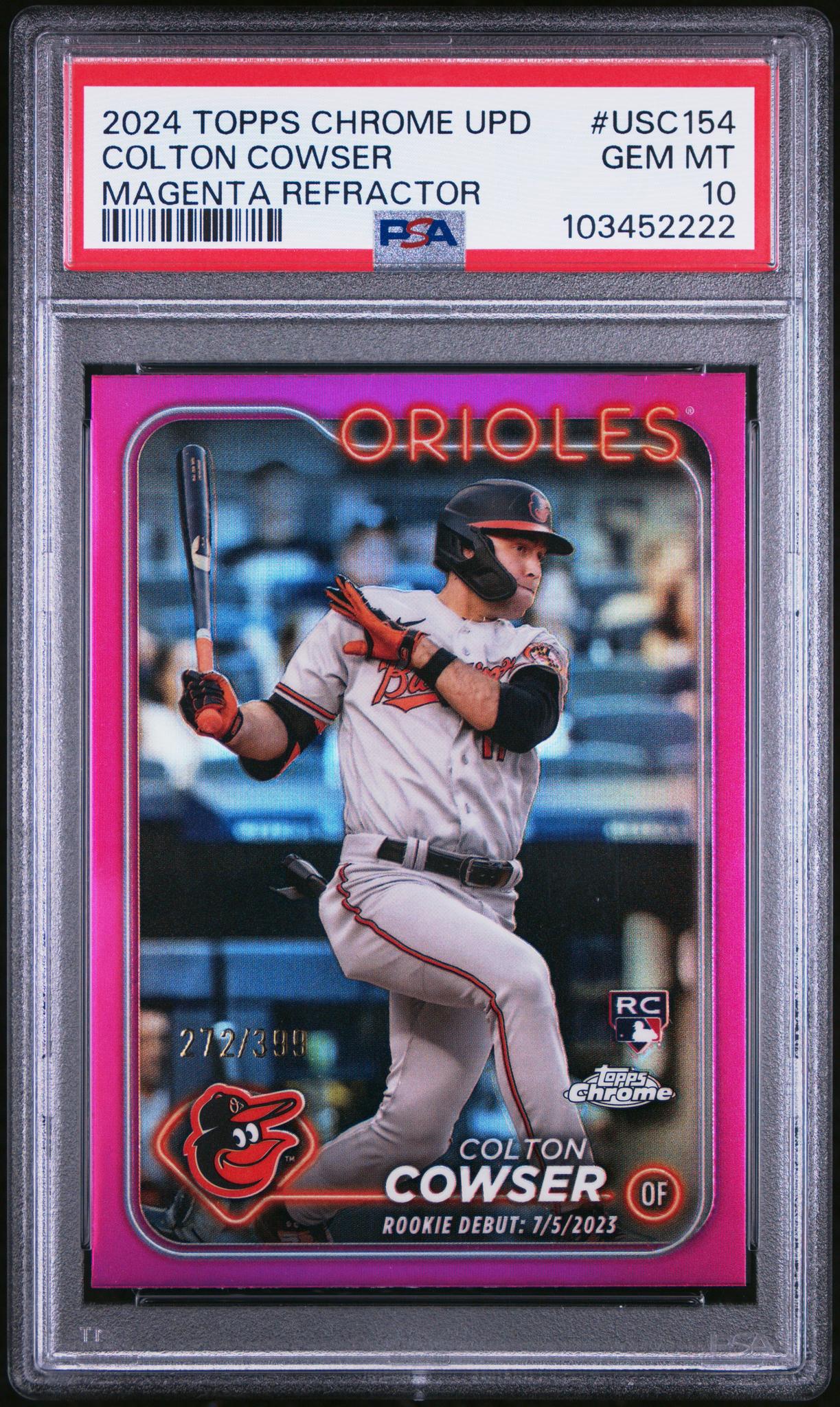 2024 Topps Chrome Update Magenta Refractor Colton Cowser #USC154 RC /399 PSA 10