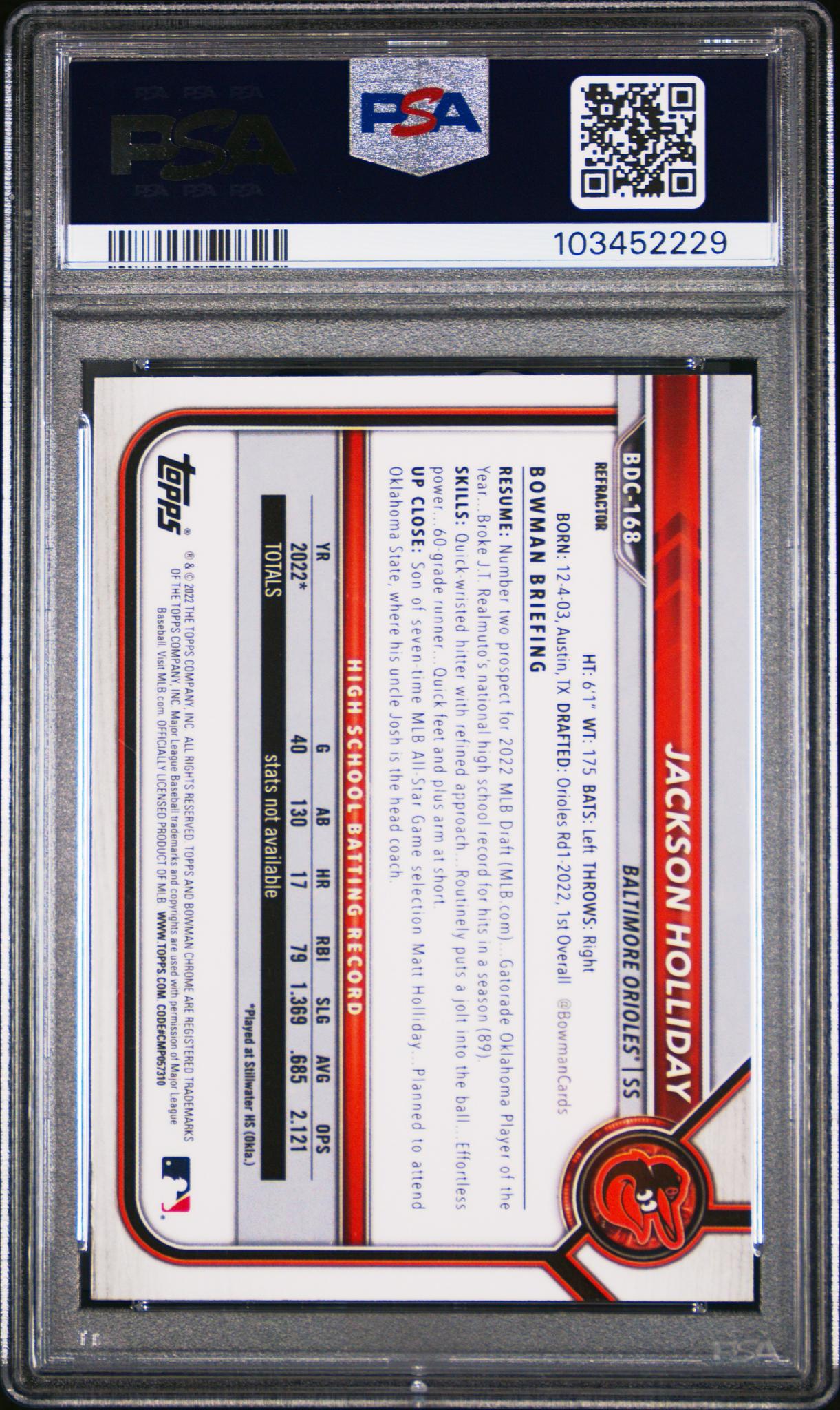 2022 Bowman #BDC-168 Jackson Holliday PSA 8