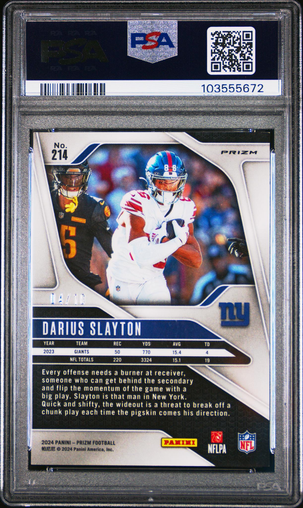 2024 Panini Prizm Gold Shimmer Darius Slayton #214 /10 PSA 9