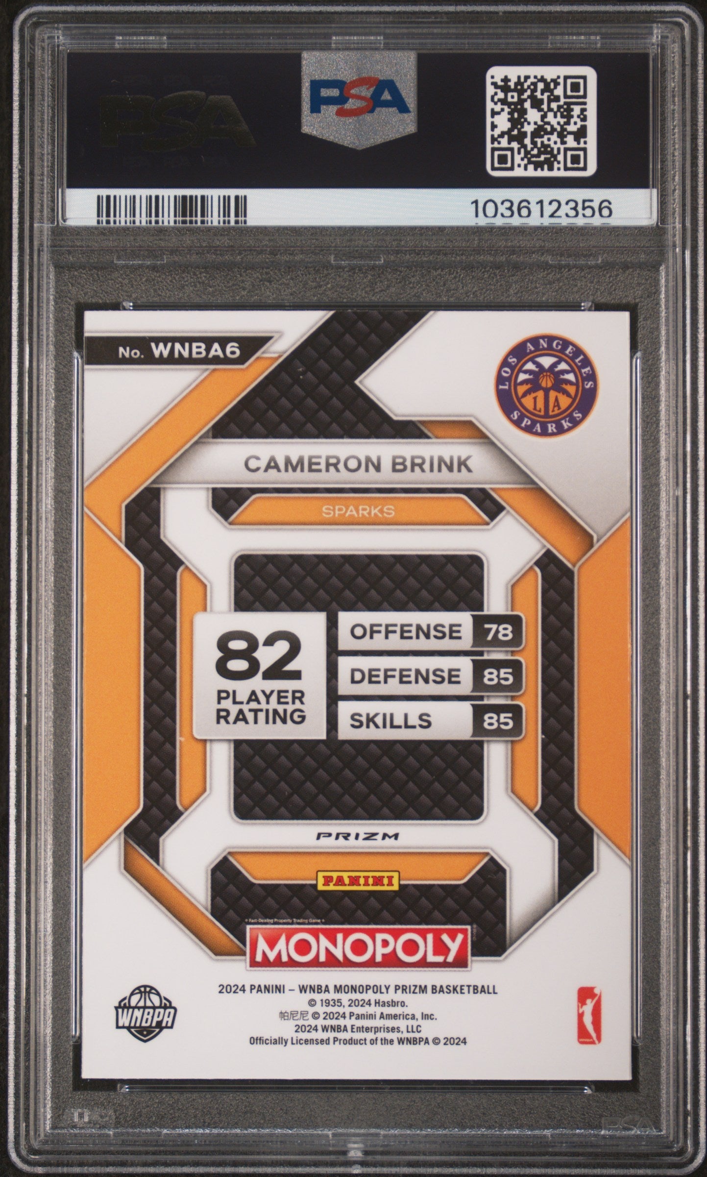 2024 Panini Prizm Monopoly Dice Cameron Brink #WNBA6 RC PSA 10