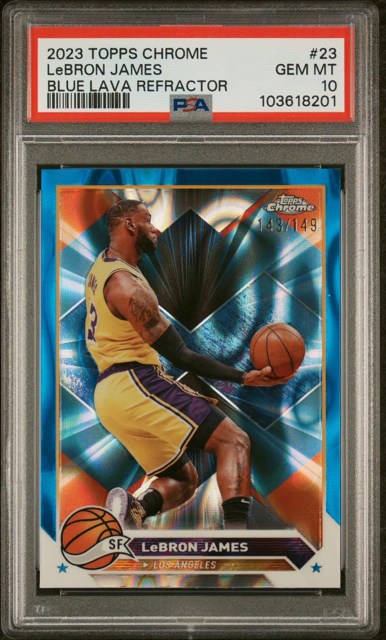 2023 Topps Chrome Blue Lava Refractor LeBron James #23 /149 PSA 10