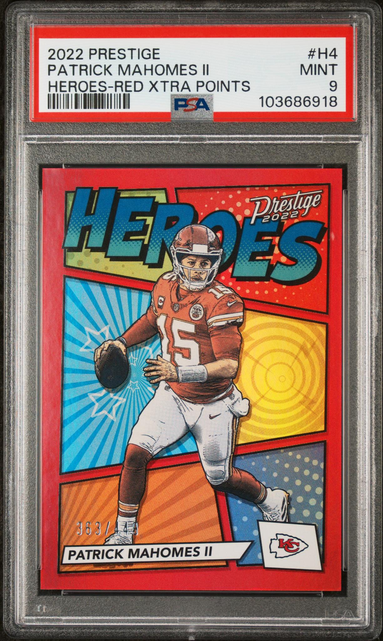 2022 Panini Prestige Heroes #H4 Patrick Mahomes II Red Xtra Points PSA 9