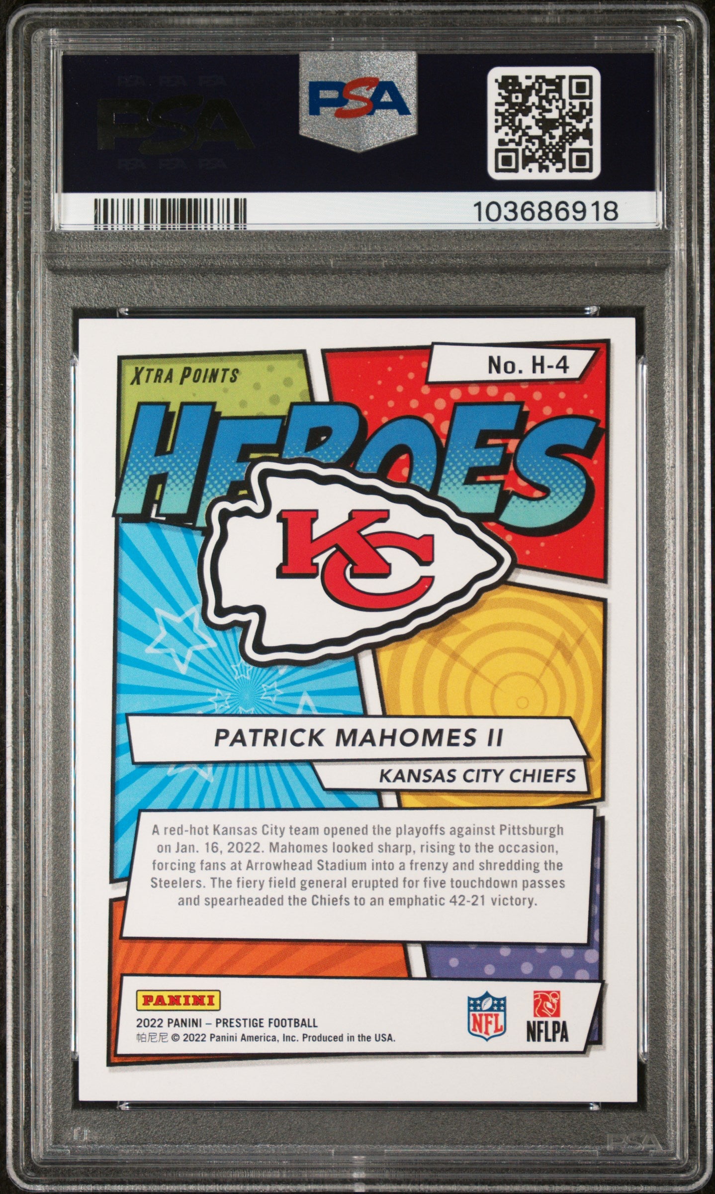 2022 Panini Prestige Heroes #H4 Patrick Mahomes II Red Xtra Points PSA 9
