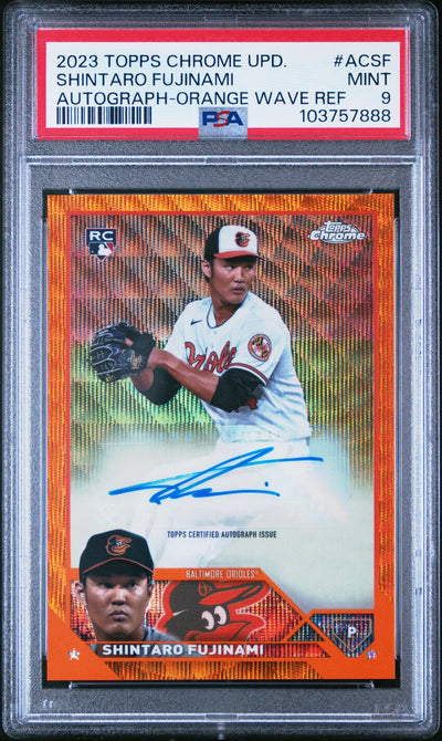2023 Topps Chrome Shintaro Fujinami #ACSF Orange Wave Refractor Auto /25 PSA 9