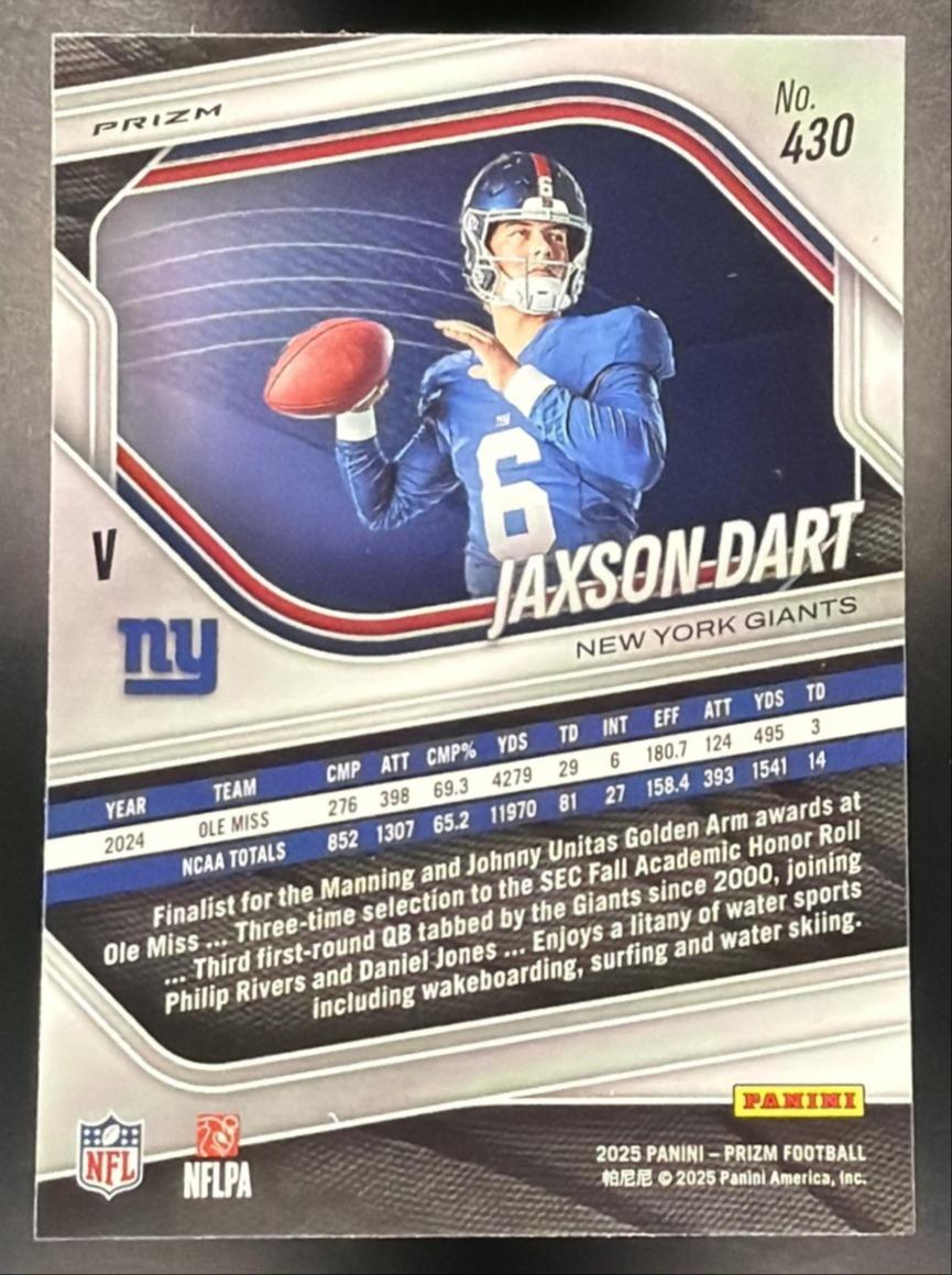 2025 Panini Prizm Jaxson Dart #430 Rookie Variations Silver Giants