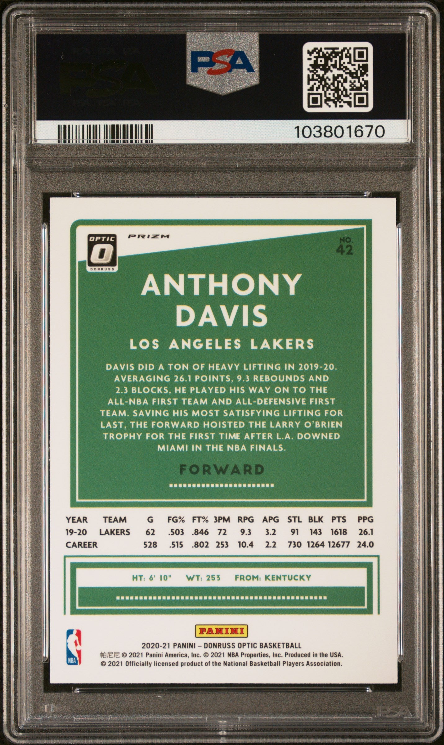 2020 Panini Donruss Optic Photon Anthony Davis #42 PSA 9