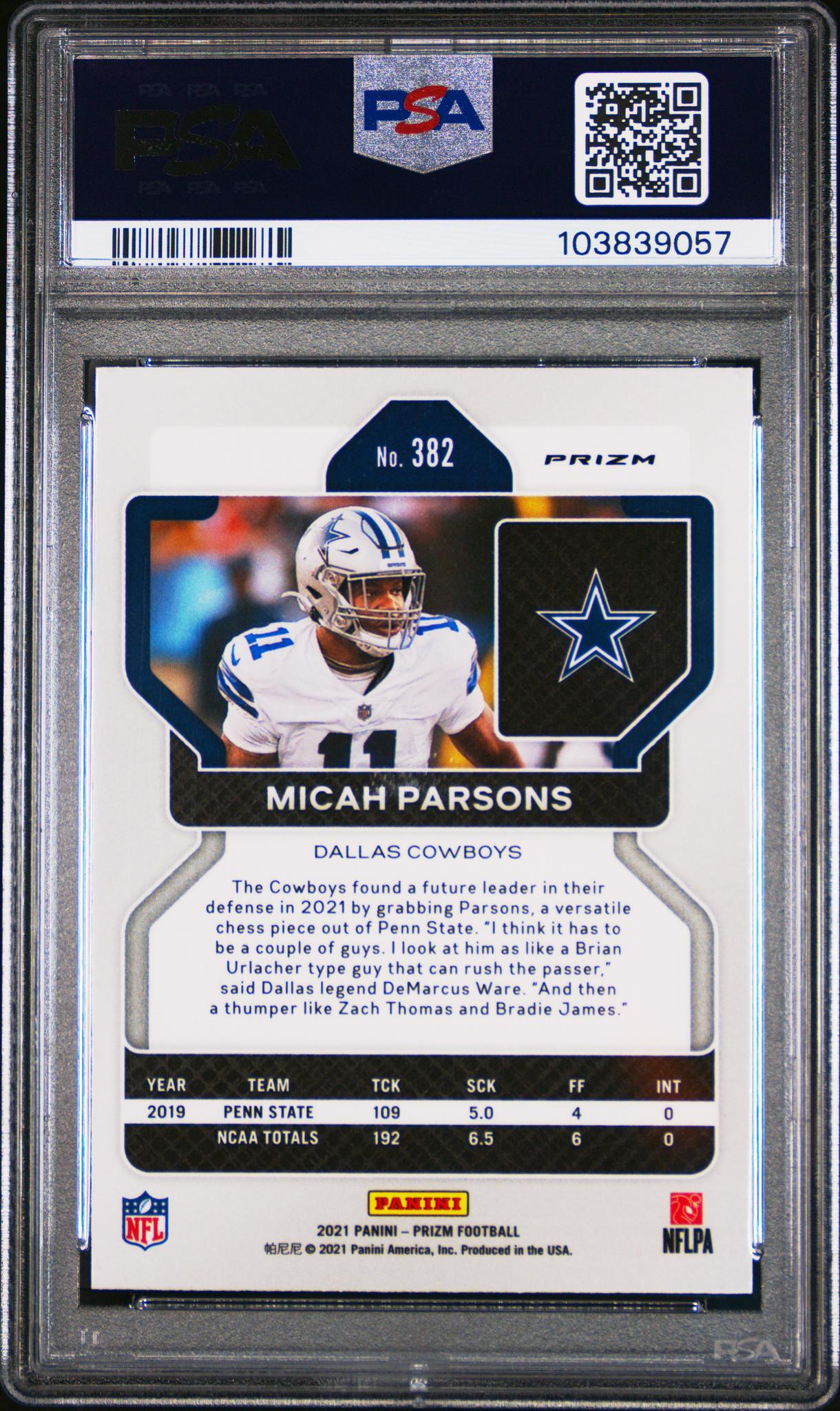 2021 Prizm #382 Micah Parsons Disco Prizm PSA 9