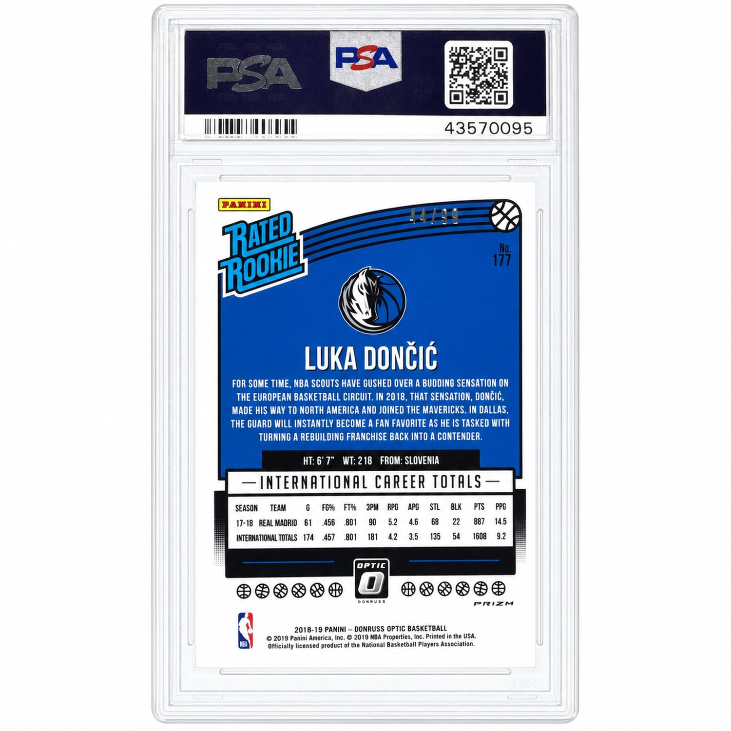 2018 Donruss Optic Rated Rookie Red Luka Doncic #177 /99 PSA 9
