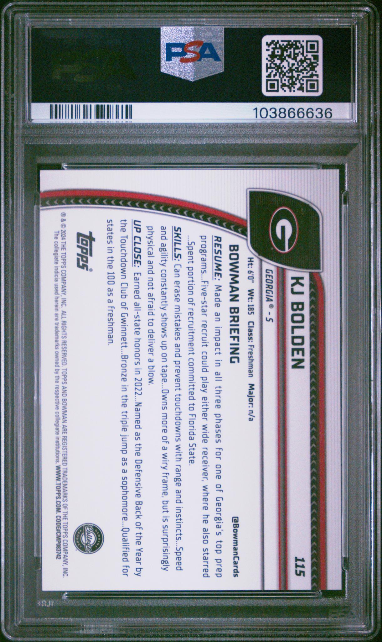2024 Bowman U Chrome Fuchsia Refractor KJ Bolden #115 76/150 PSA 10