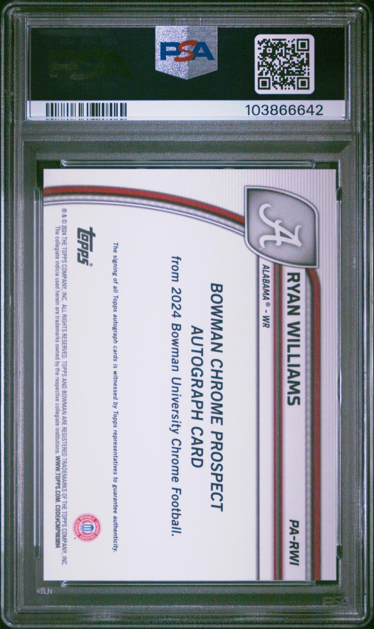 2024 Bowman U Chrome Prospect Auto Ryan Williams #PA-RWI PSA 9