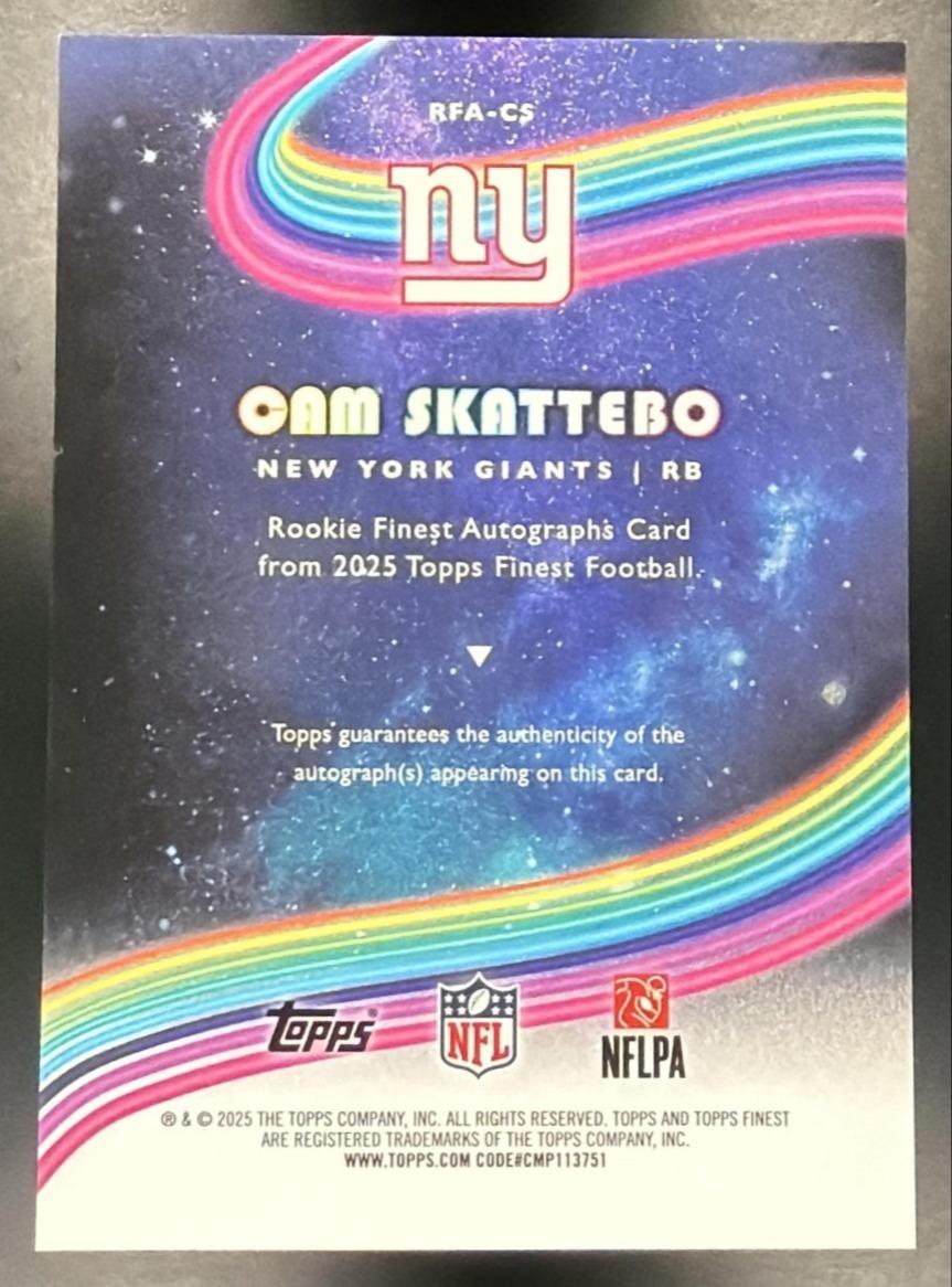2025 Topps Finest Cam Skattebo #RFA-CS Rookie Auto RC Giants