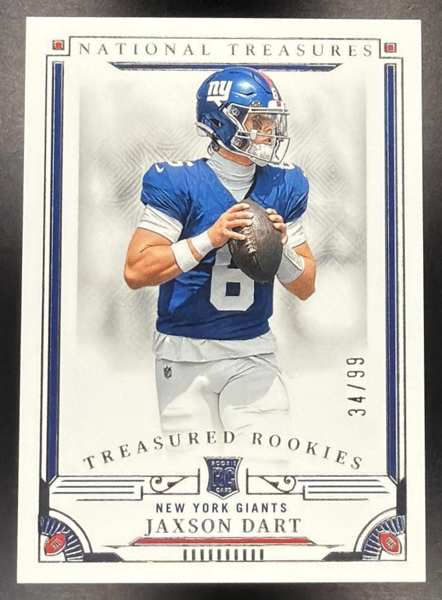 2025 Panini National Treasures Jaxson Dart #31 Treasured Rookies 34/99 RC Giants